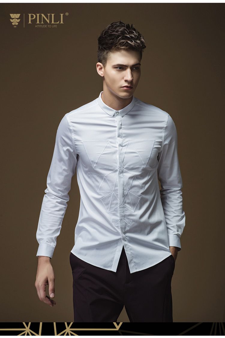 白色时尚个性修身长袖衬衫