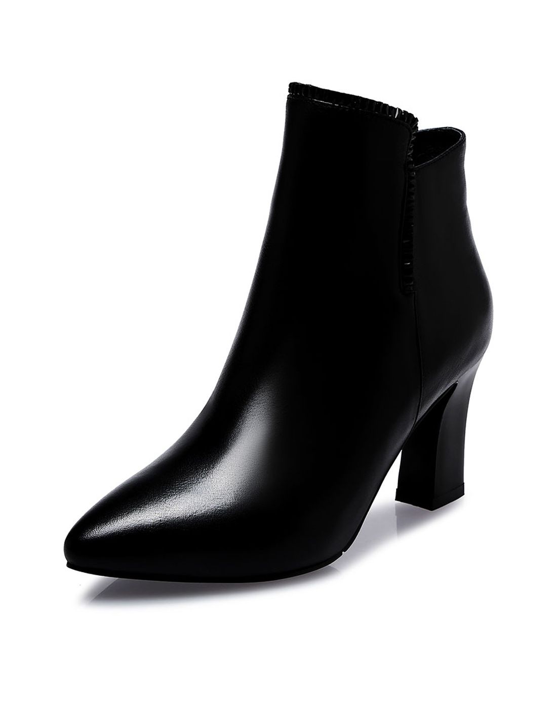 黑色牛皮简约时尚镶钻高跟短靴