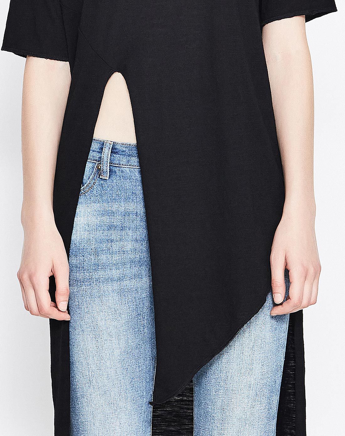 下摆开叉不规则休闲t恤