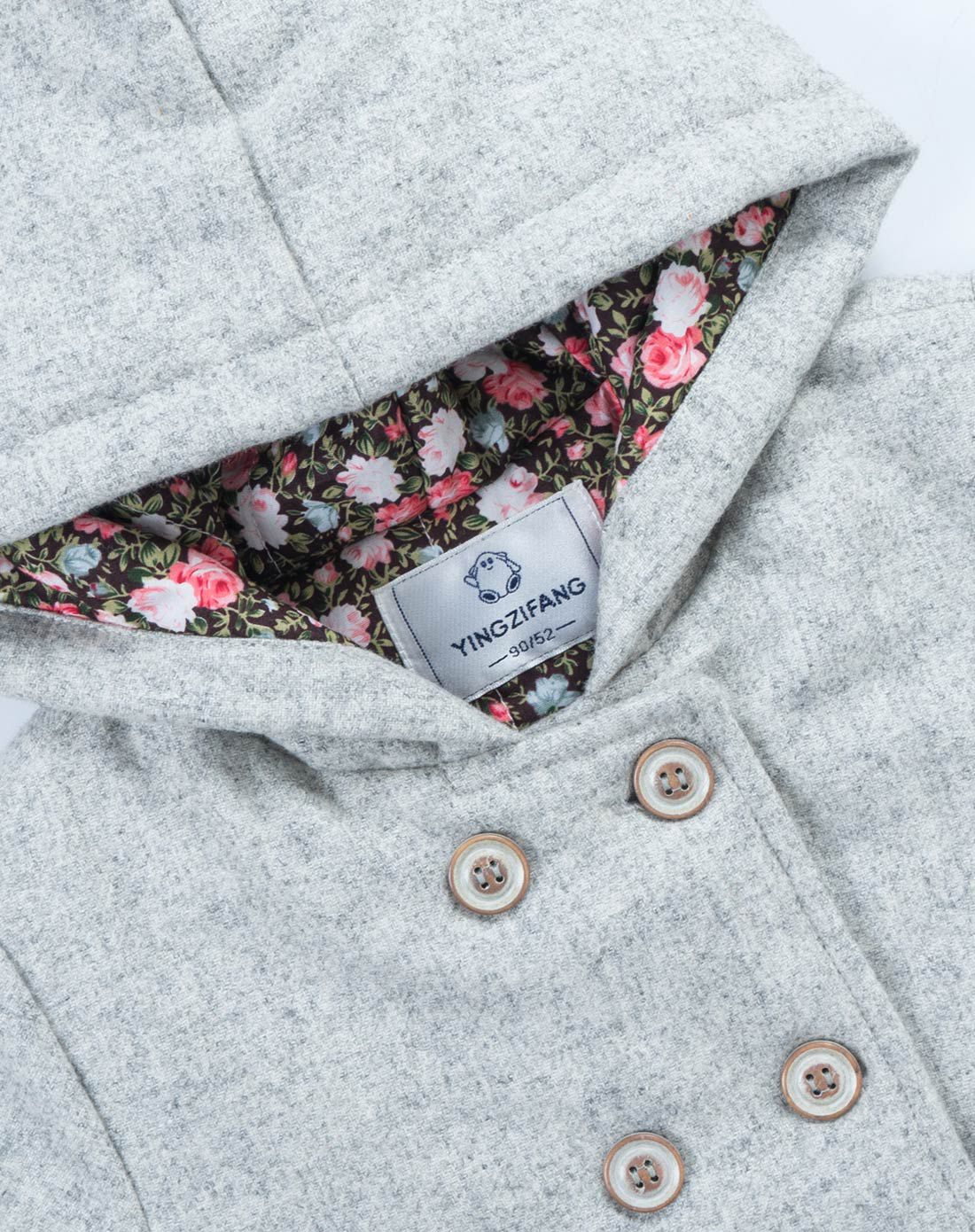 婴姿坊yingzifang婴童服饰专场女童浅灰双排扣连帽外套d2720906204