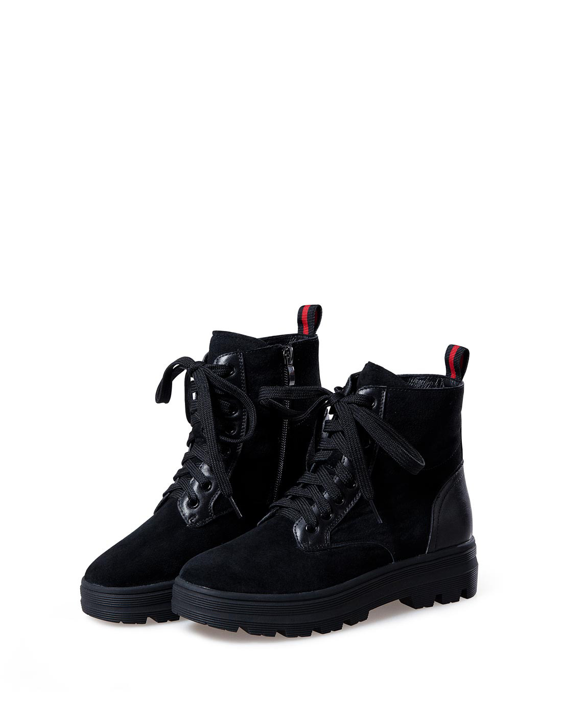 非谜fallinmiss2016冬季新款牛皮厚底系带黑色靴子vfm16d008635-1黑色