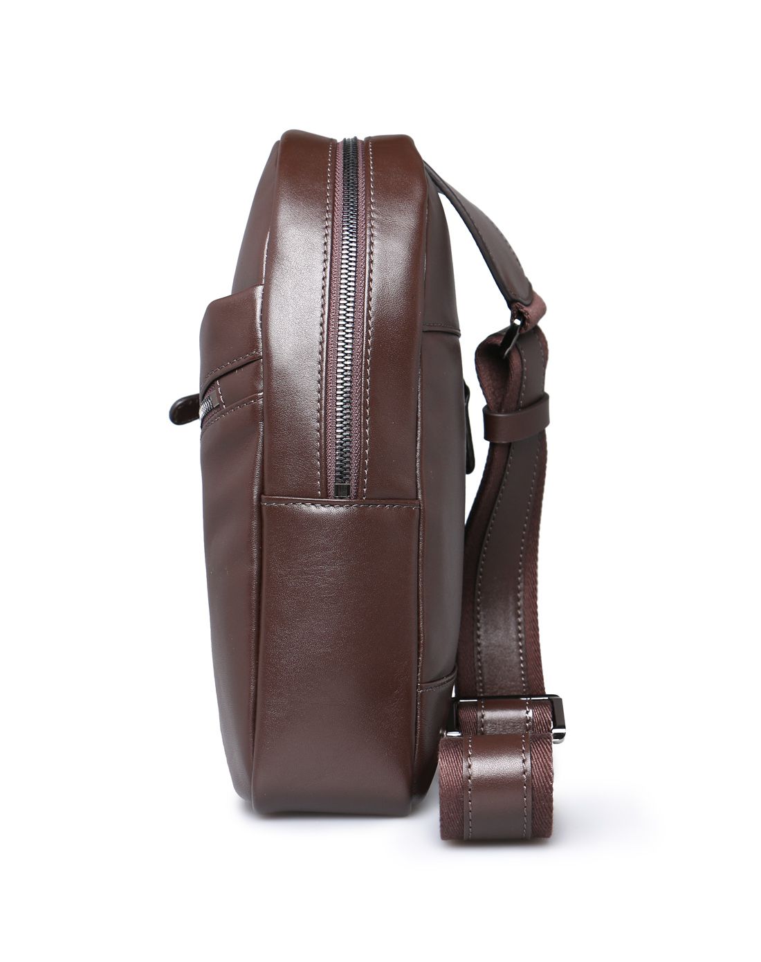 男士棕色牛皮革斜挎包
