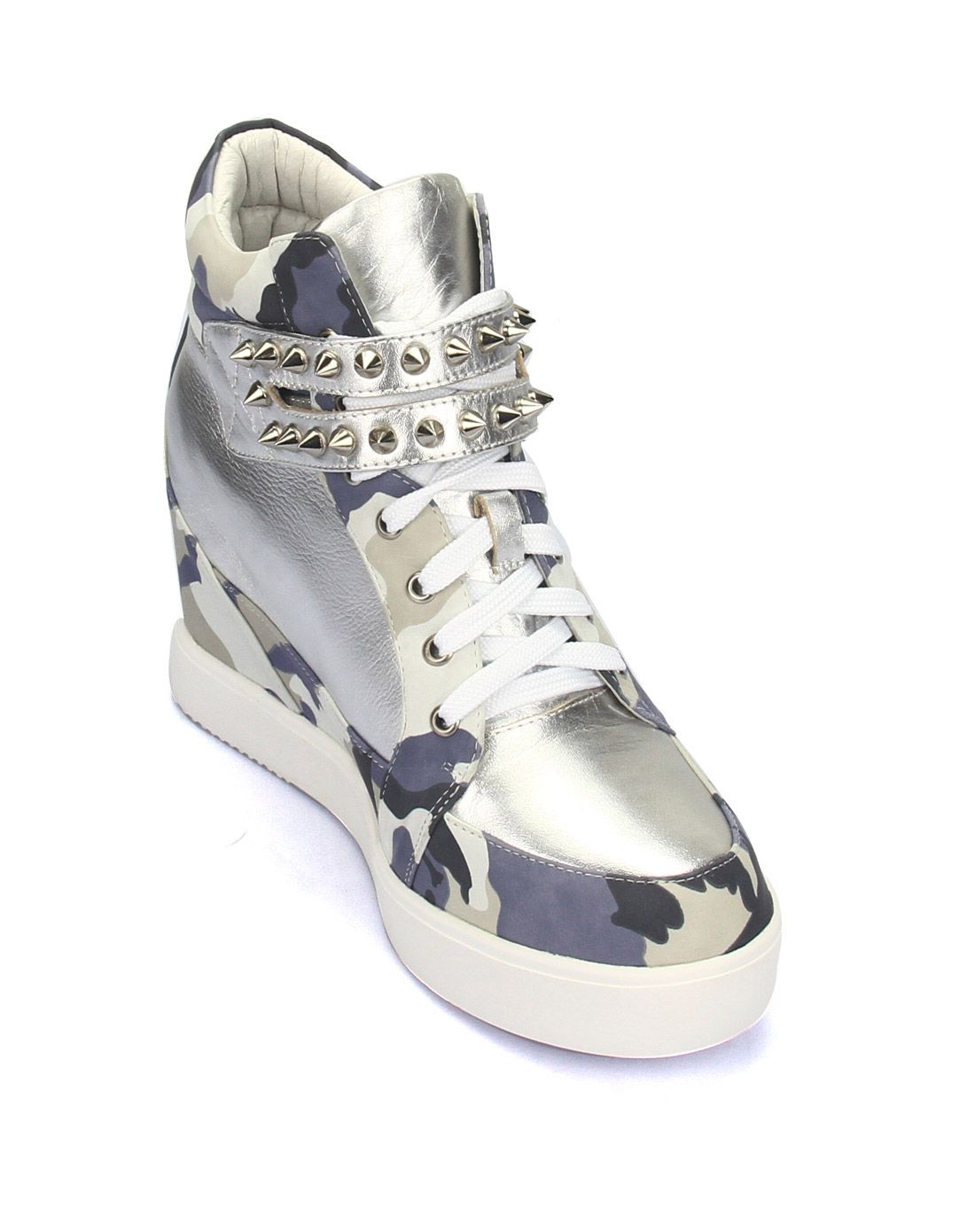 威尼女鞋灰/银色牛皮个性铆钉内增高女靴ma14-gd8368-21_唯品会