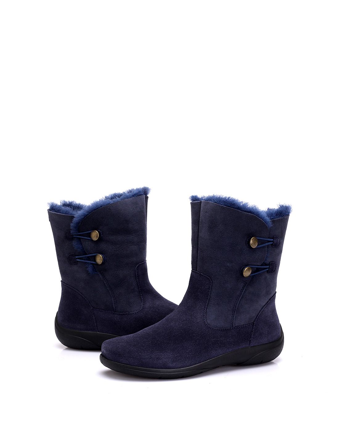 海军蓝色羊皮毛一体高靴