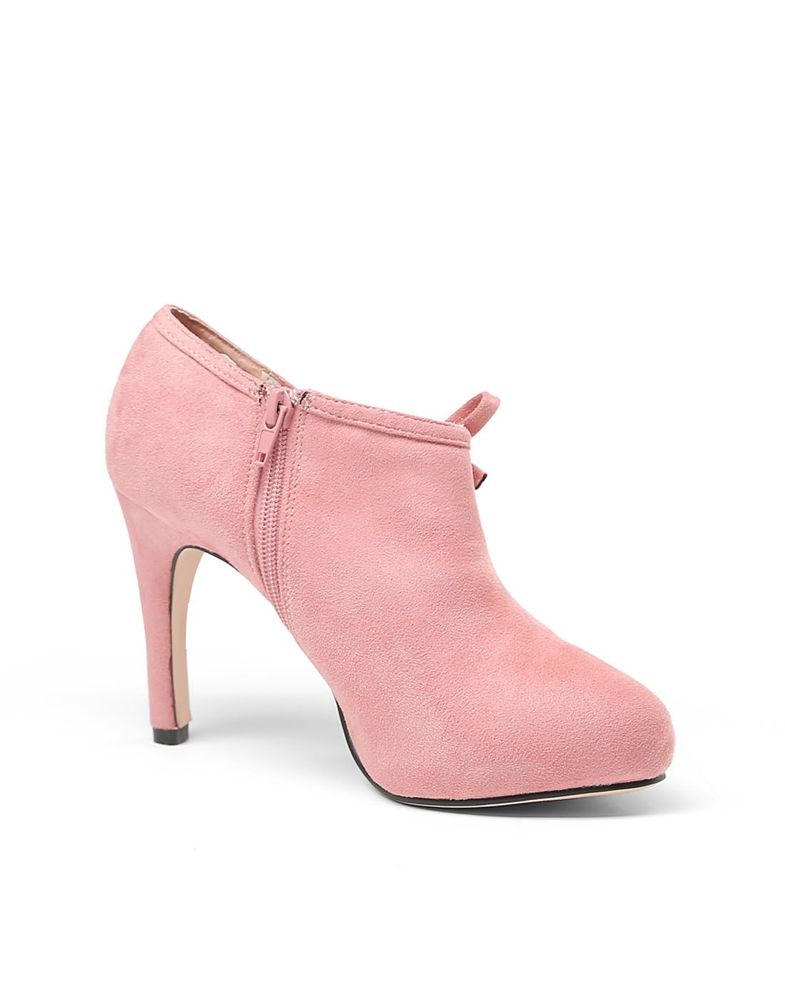 简约新款高跟蝴蝶结粉色超纤裸靴