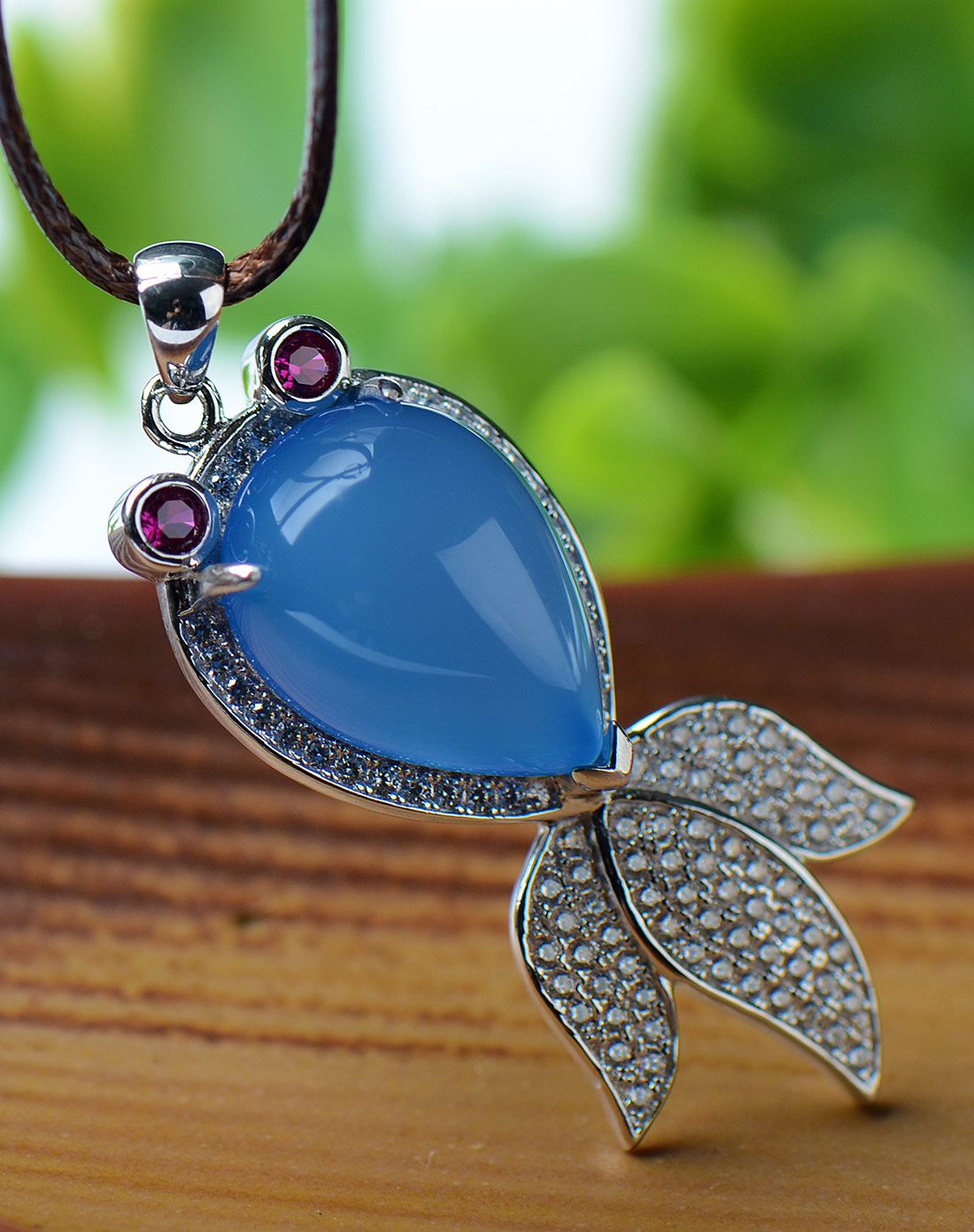 filial&love 金鱼宝石蓝玉髓镶926纯银吊坠附证书