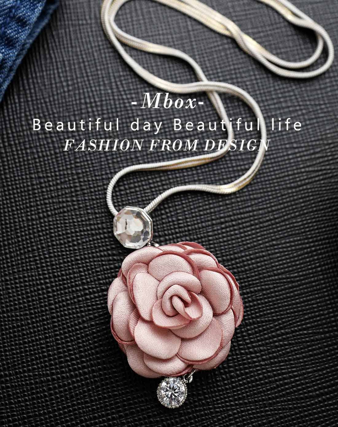 mbox 韩版时尚优雅粉蓝蔷薇长项链
