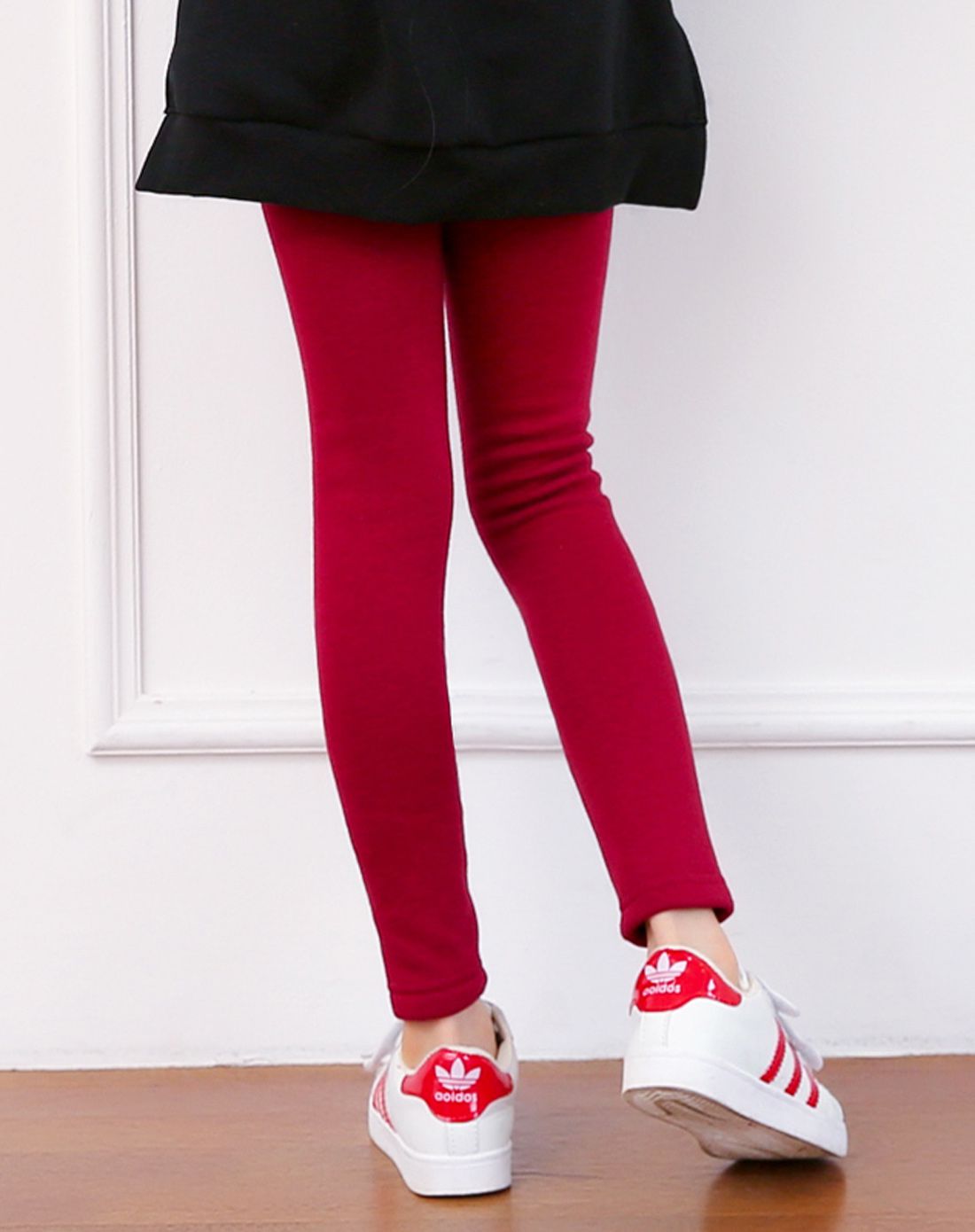 女童酒红色打底裤