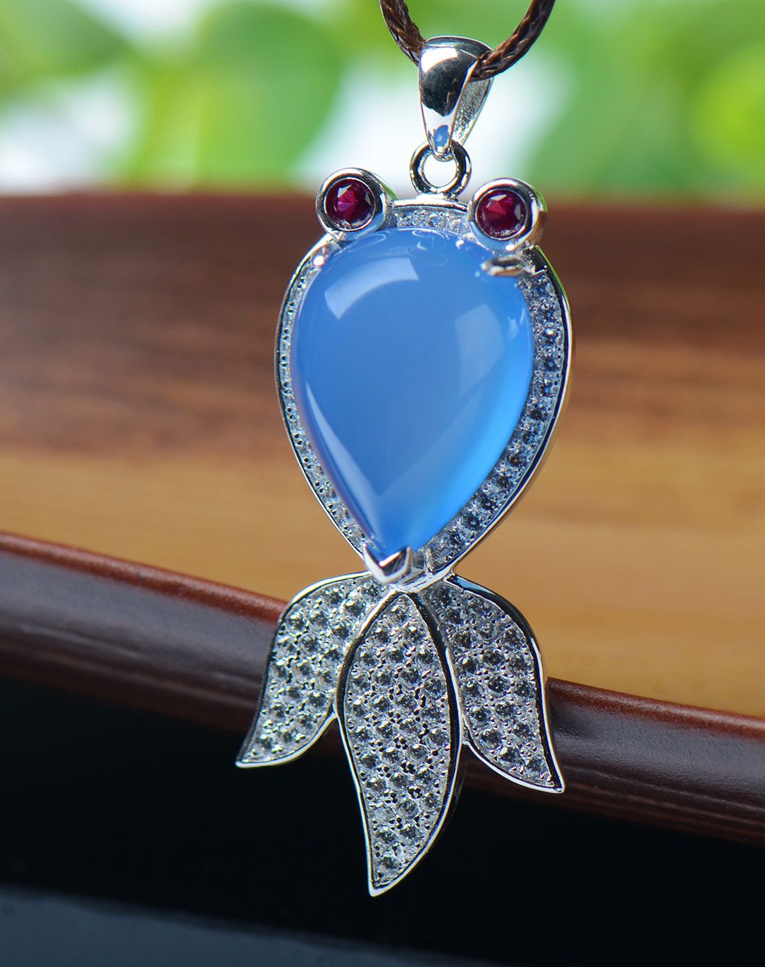 filial&love 金鱼宝石蓝玉髓镶926纯银吊坠附证书