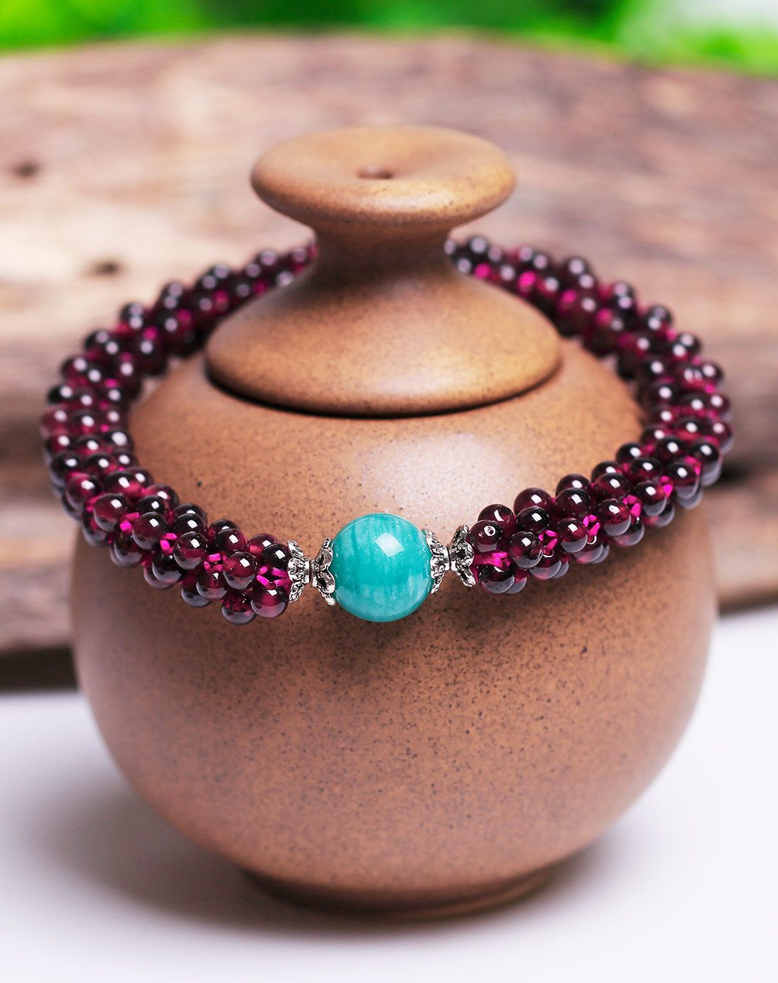 filial&love 特色编织石榴石手链配天河石(附证书)