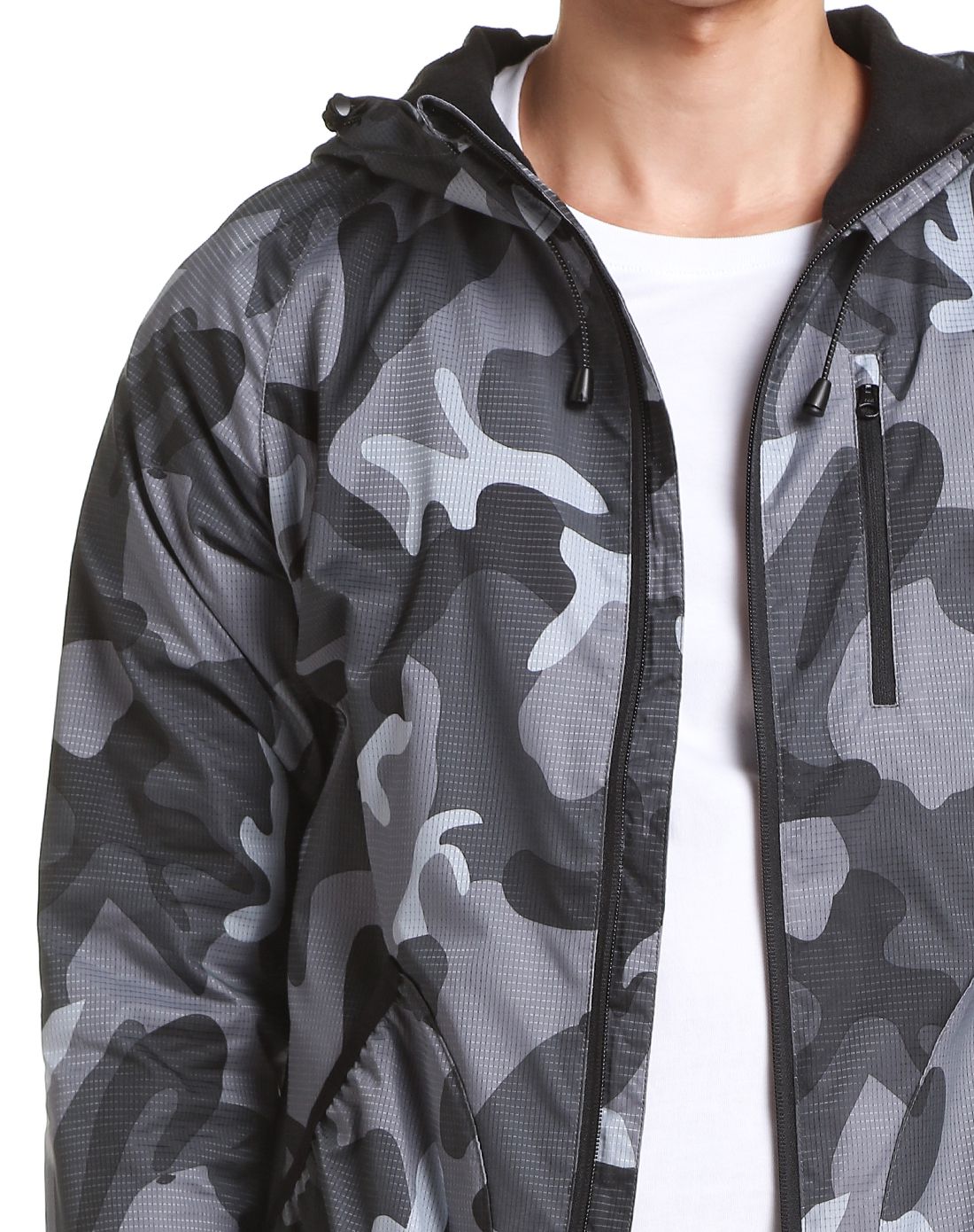黑/灰色迷彩连帽长袖茄克
