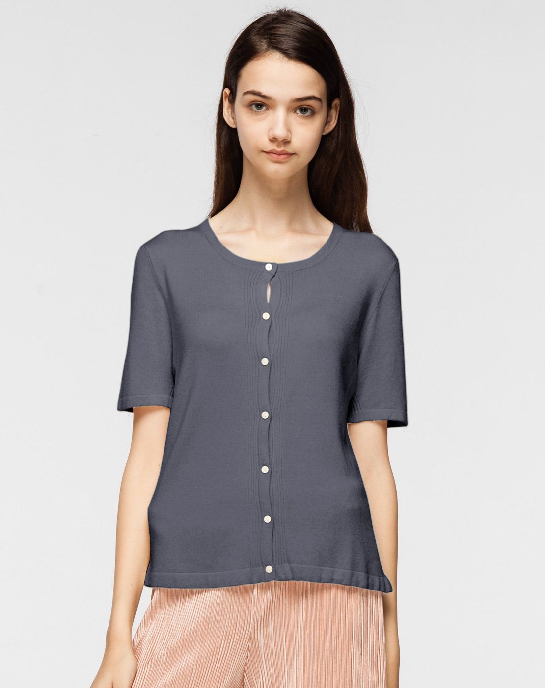 无领短袖女开衫