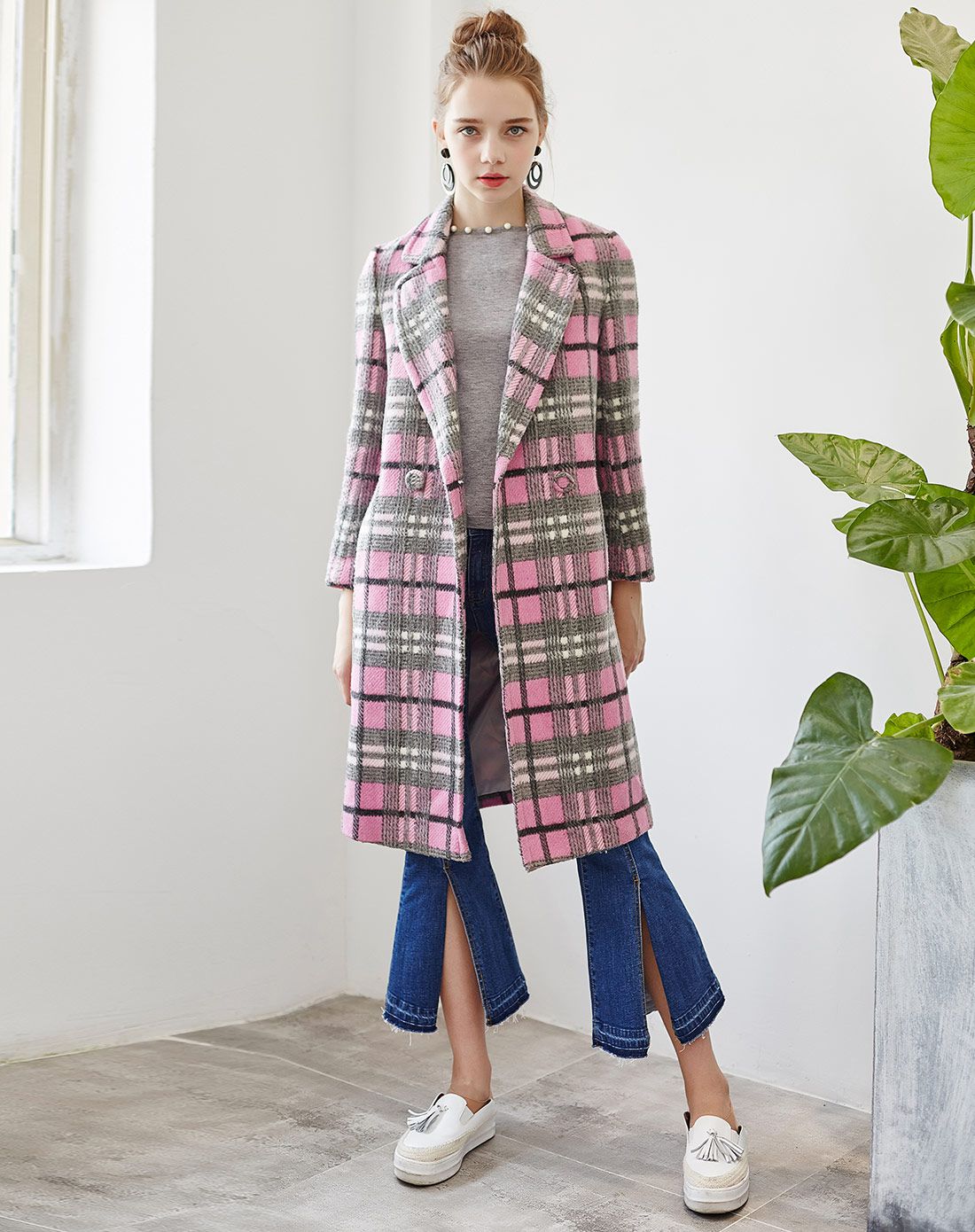 纳纹na·wain粉灰撞色格纹大衣1091504016fb02_唯品会