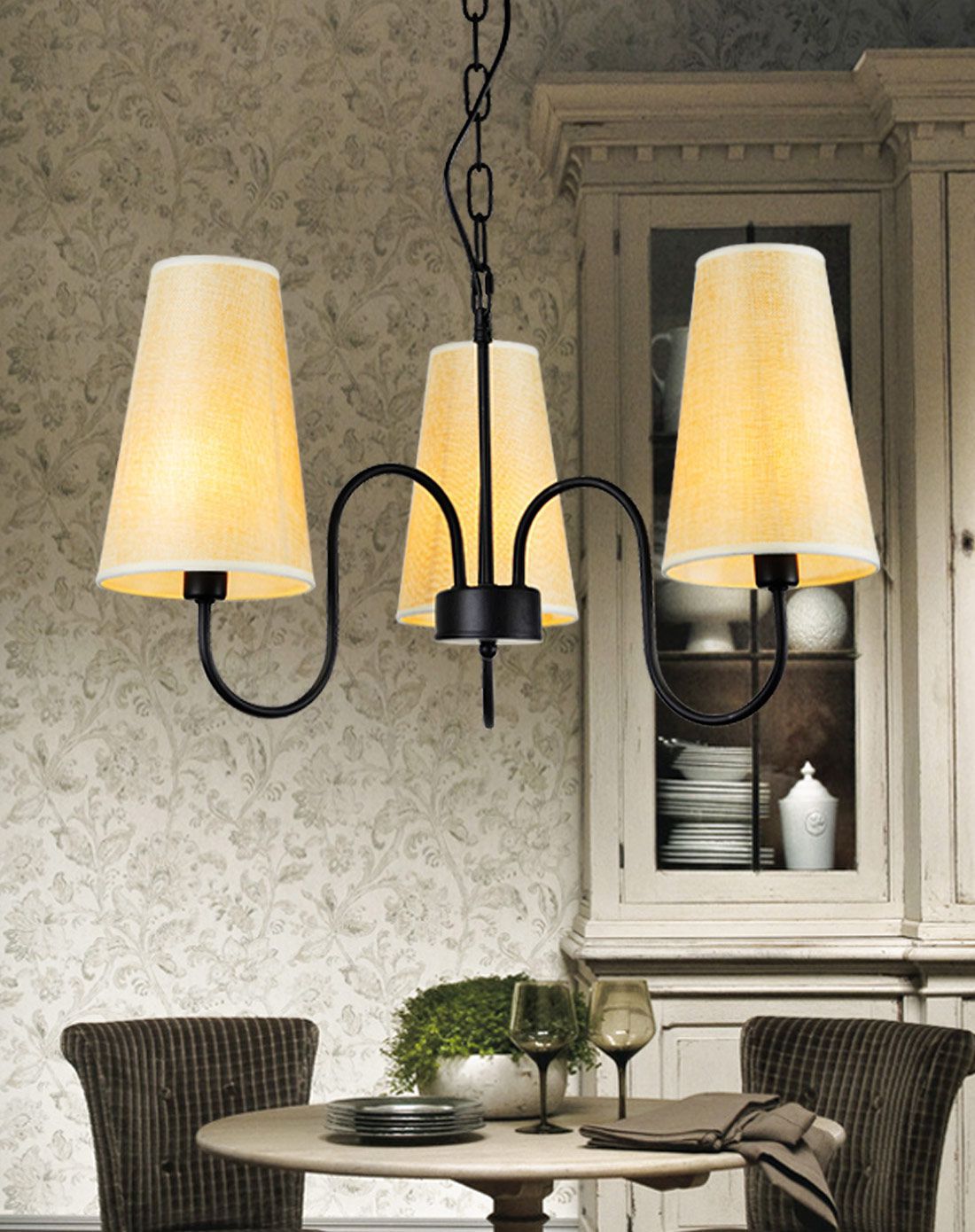 耐特森natsen灯饰专场直发货雅致格调 三头时尚美式布艺吊灯ntscd124