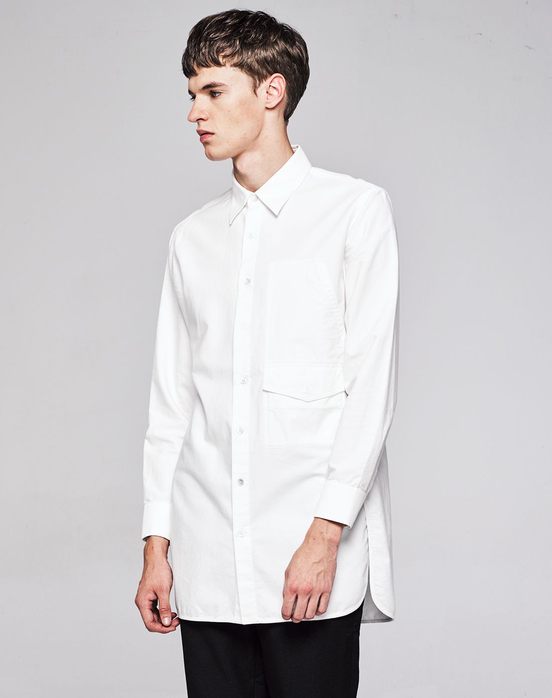 白色 欧美简约纯棉长袖衬衫