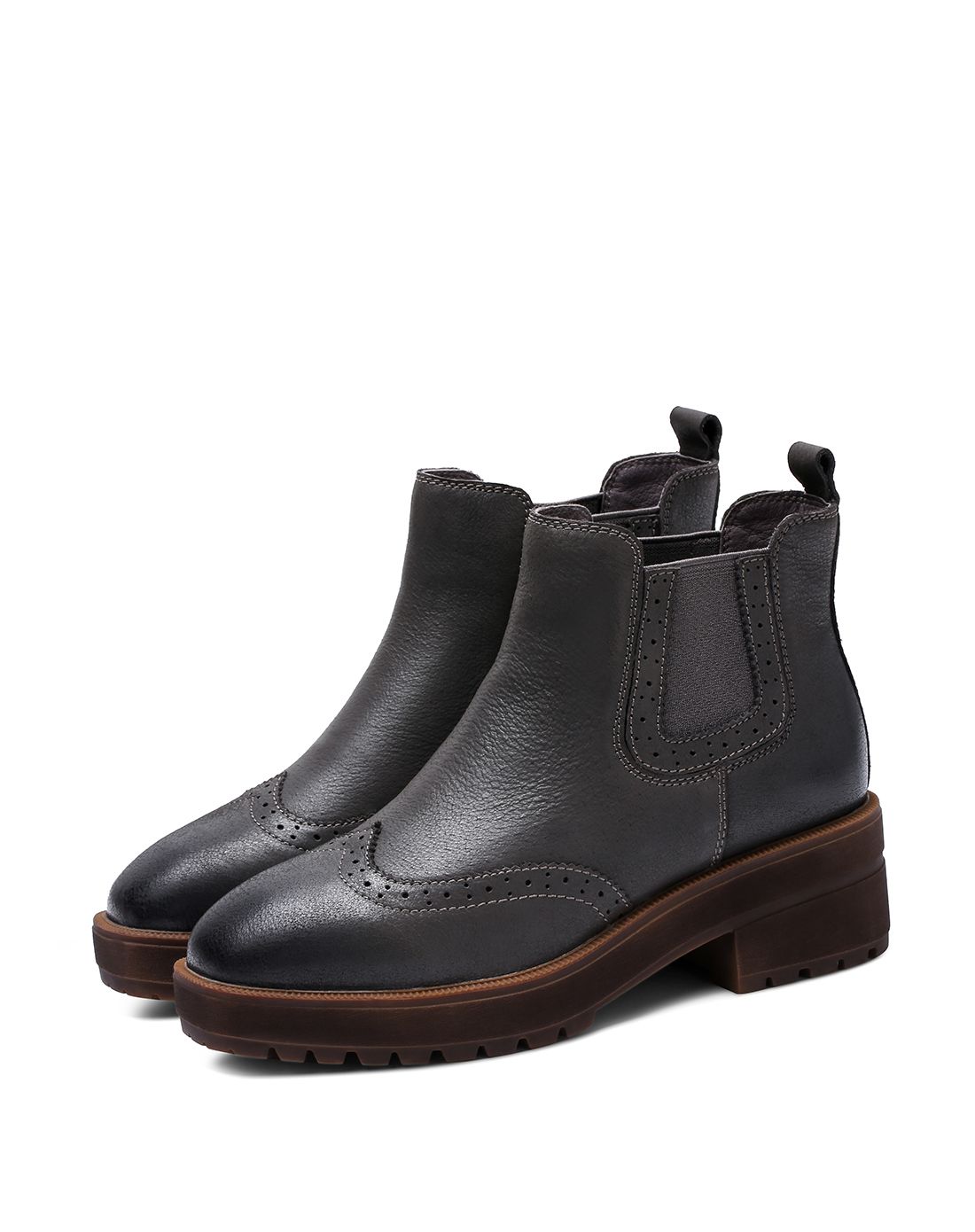 牛皮英伦松紧鞋口方跟短靴