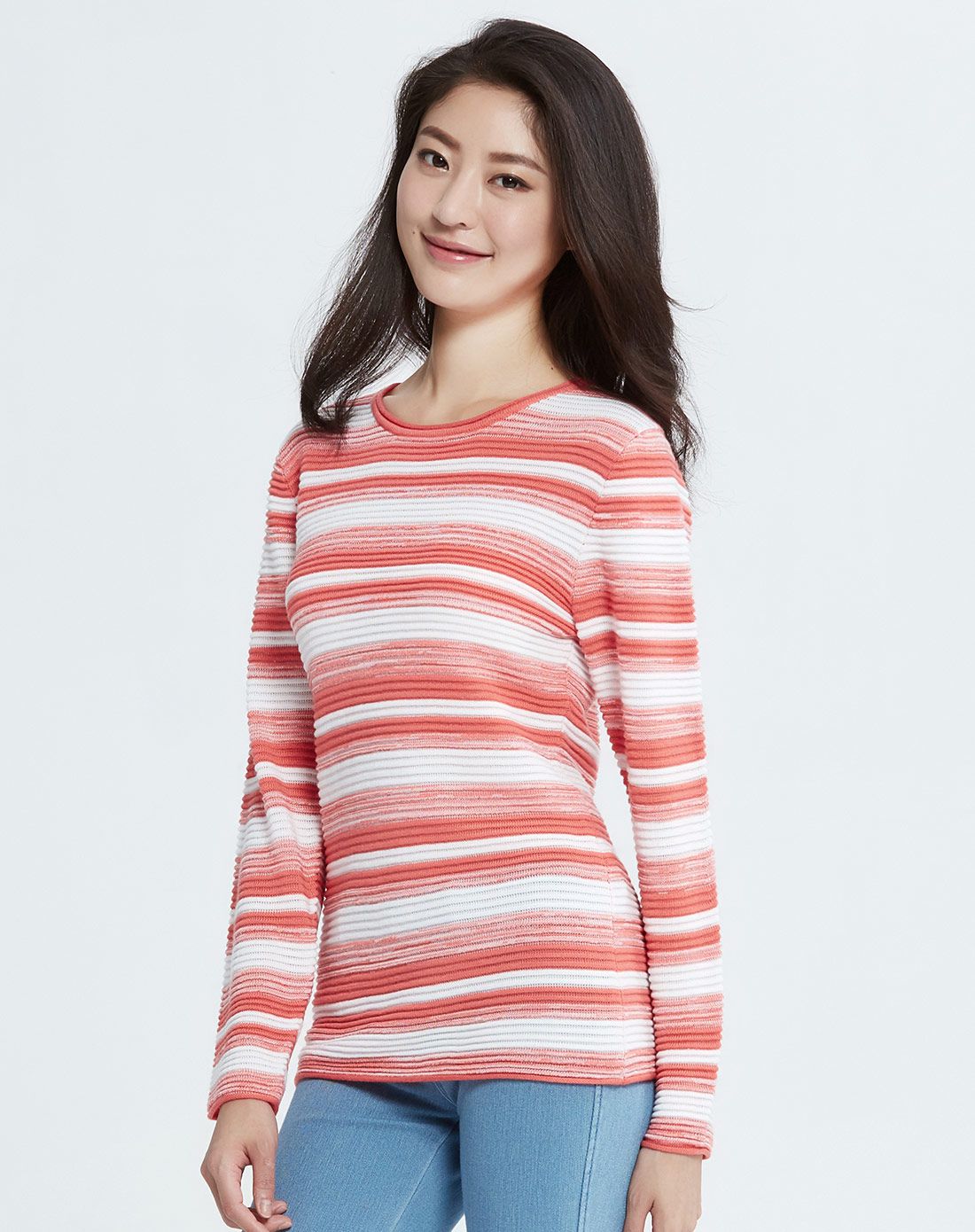 女条纹圆领衫