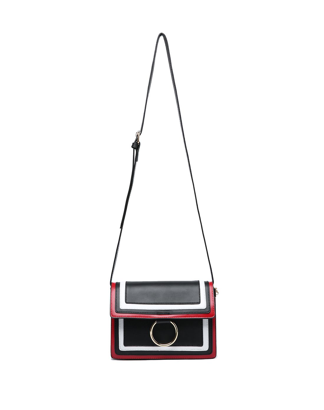 时尚条纹拼色链条装饰包