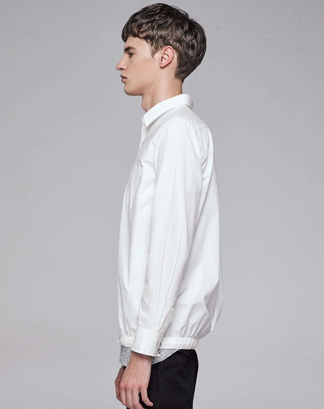 白色 欧美简约修身纯色休闲衬衫