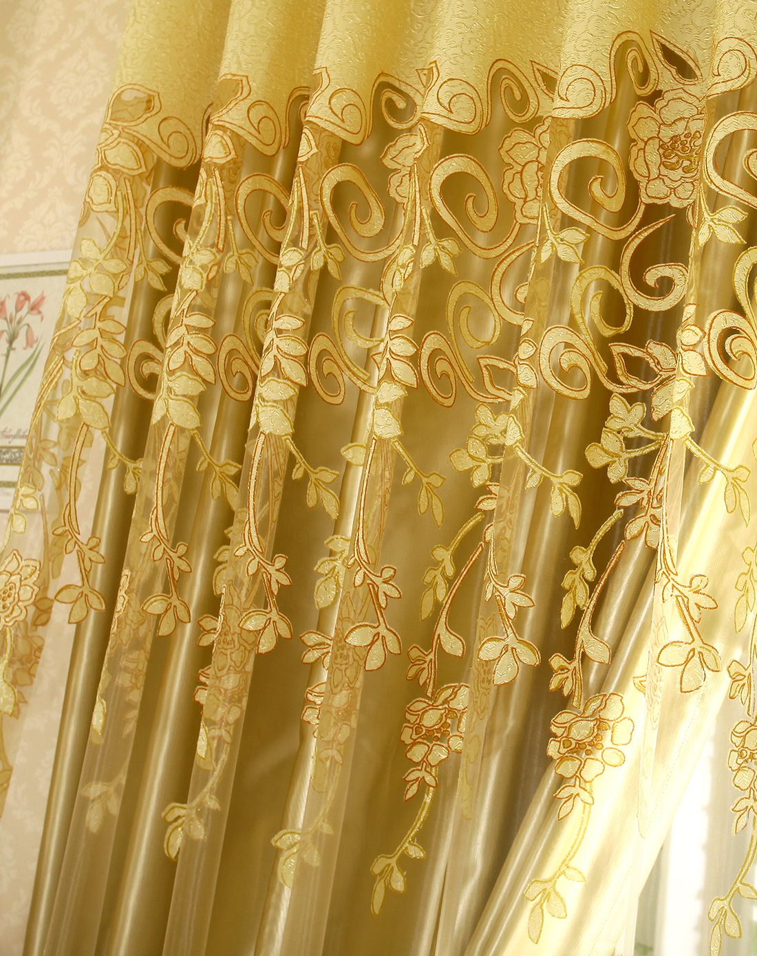 喜结良缘柠檬黄窗帘300x270cm两片