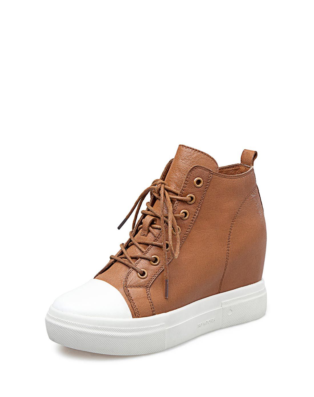 新款羊皮植鞣系带驼色休闲鞋