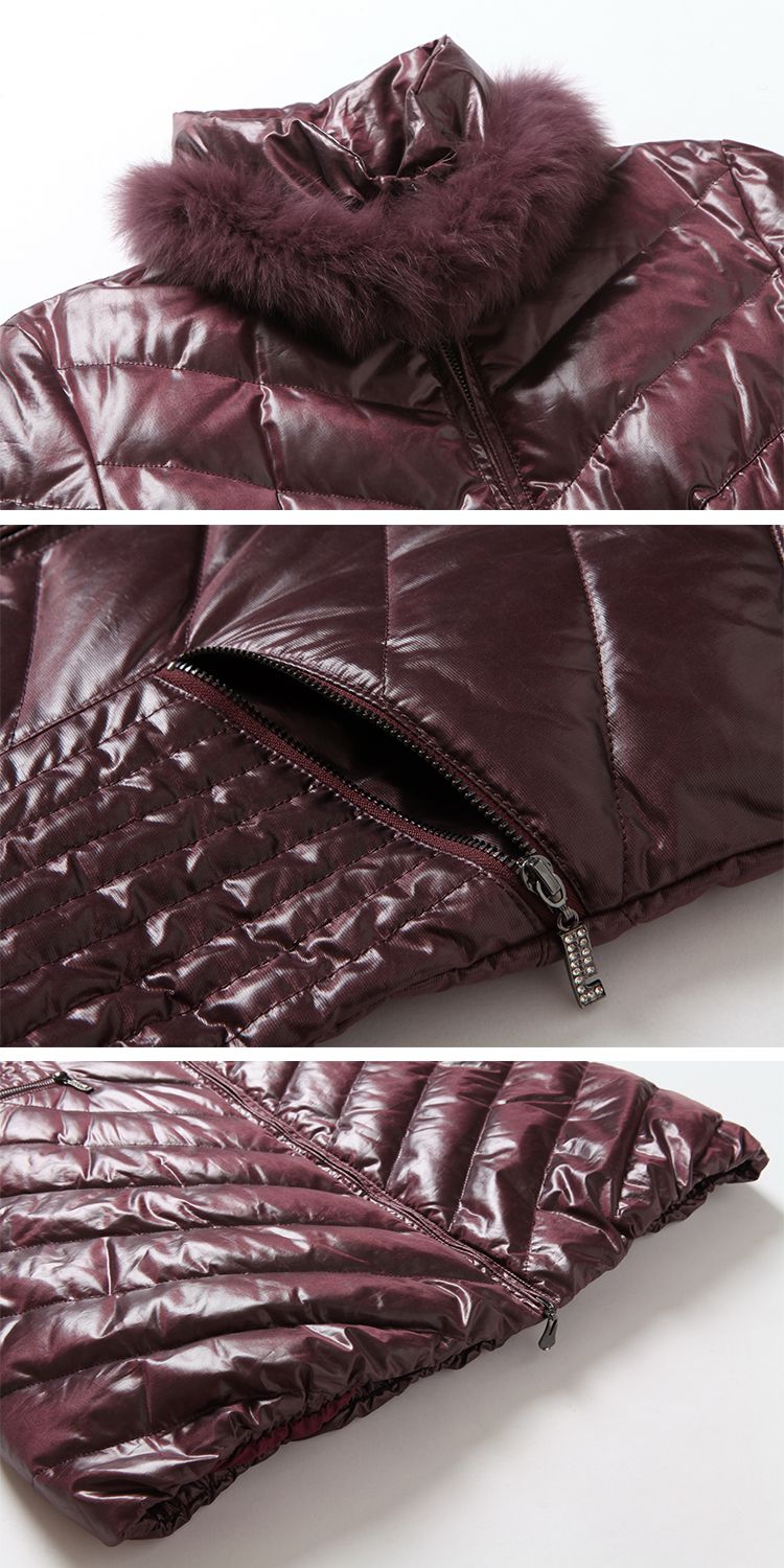 茄色修身中长款百搭羽绒服