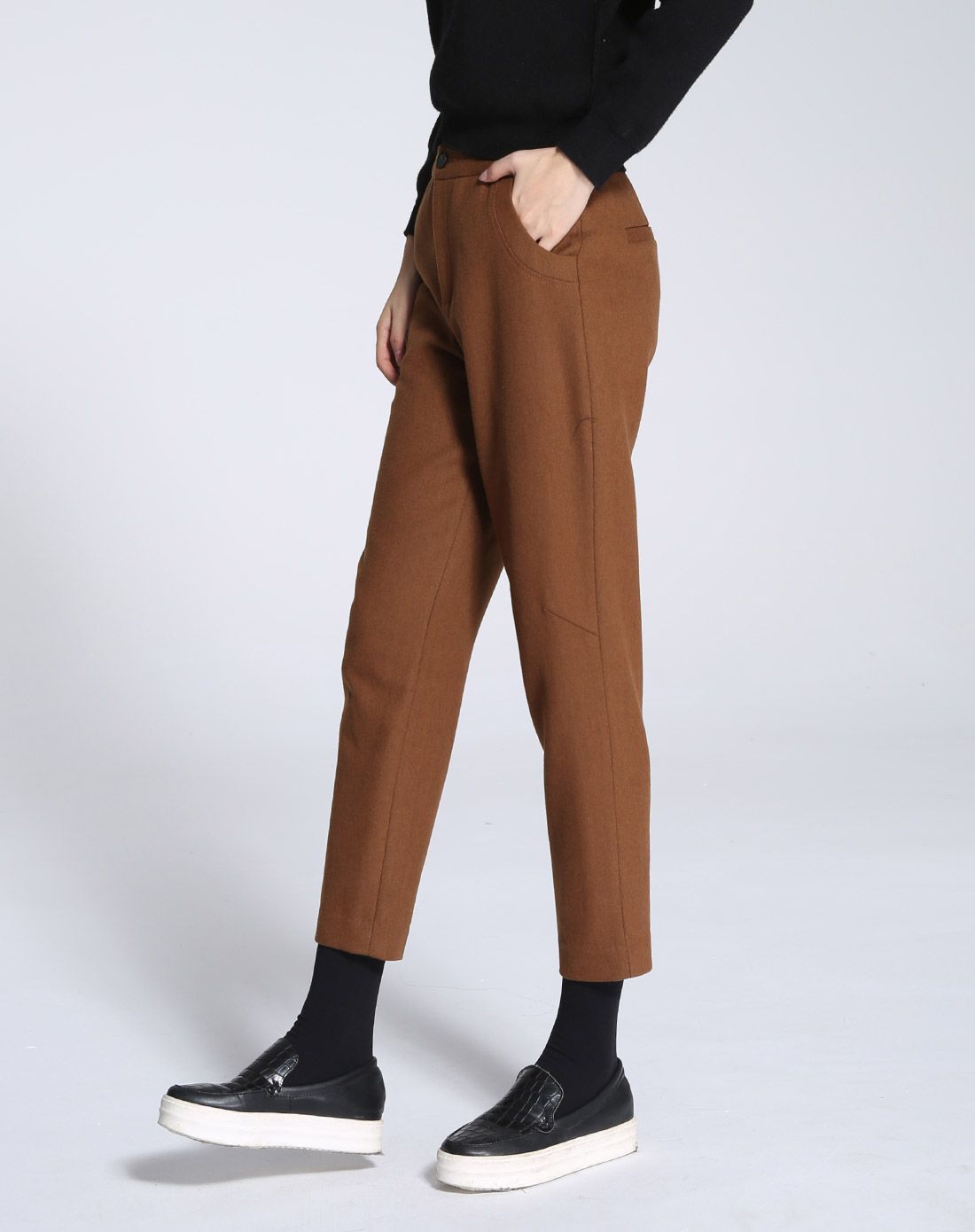 索菲丝尔裤子专场驼色简约精致九分哈伦裤dh6480316_唯品会