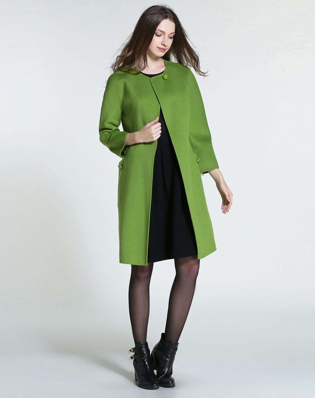 嫩绿色通勤ol纯羊毛大衣外套