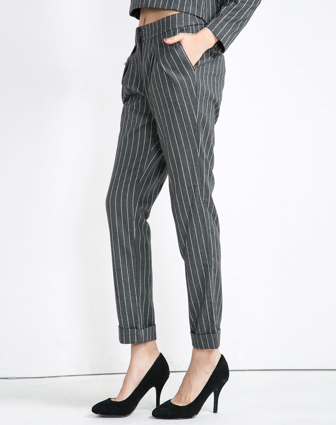 女士条纹简约显瘦长裤