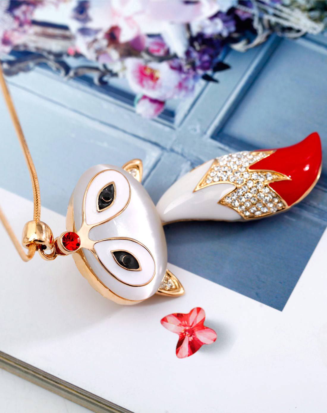 stylejing 狐狸夏娜仿猫眼石时尚长链项链