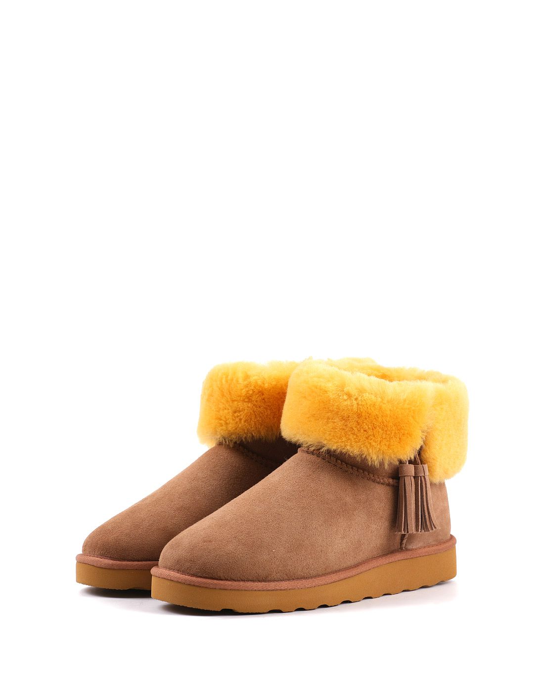 cozy steps栗色 花黄色羊皮毛一体雪地靴v13d826252601a36_唯品会