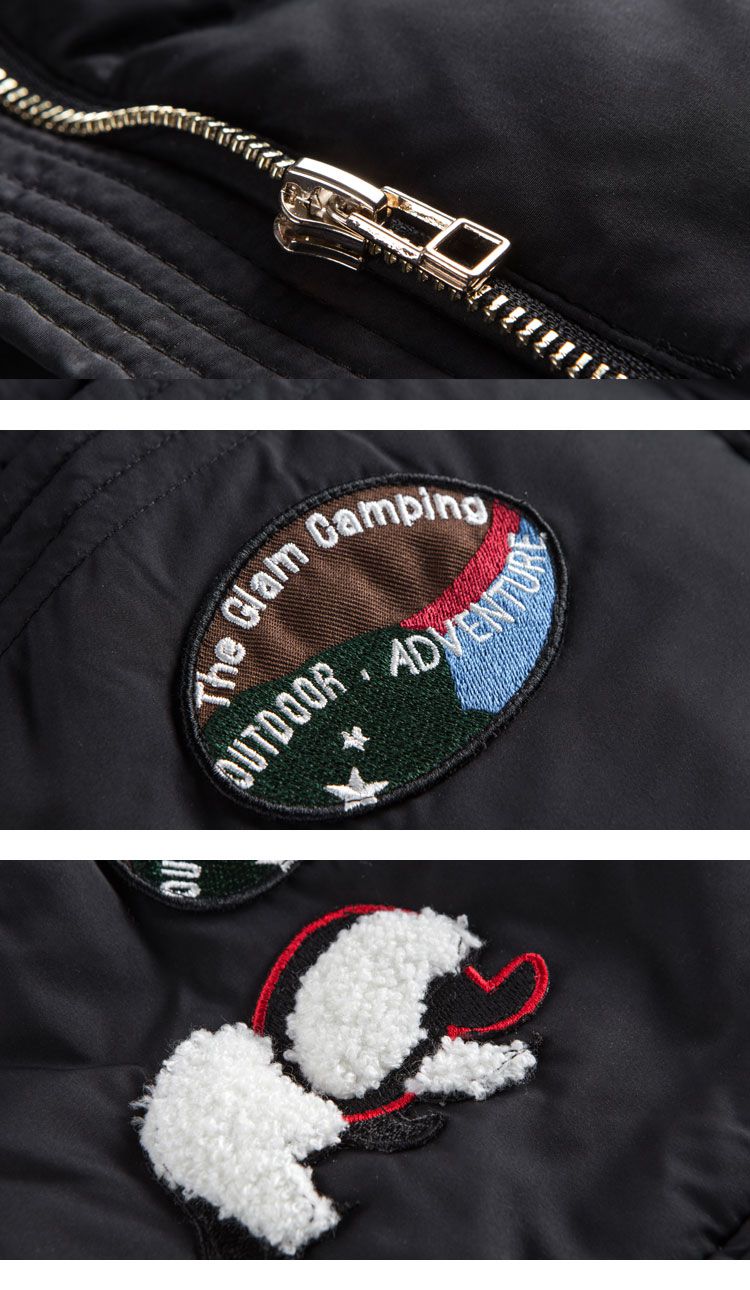 黑色毛领袖标羽绒服