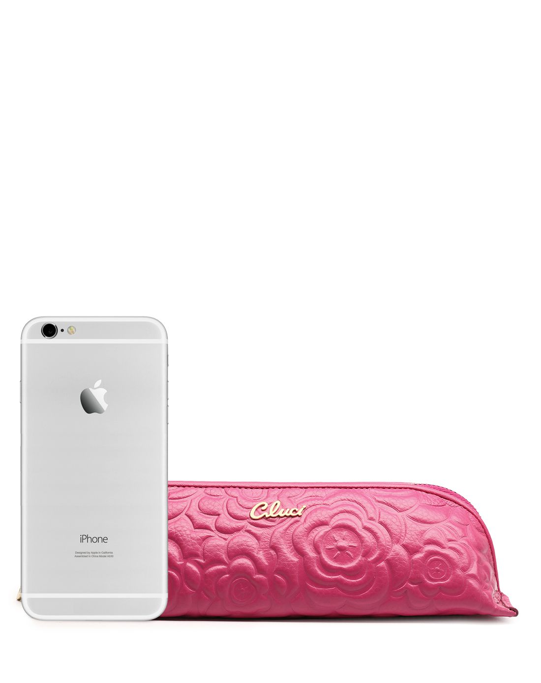 女士玫色牛皮革山茶花小化妆包