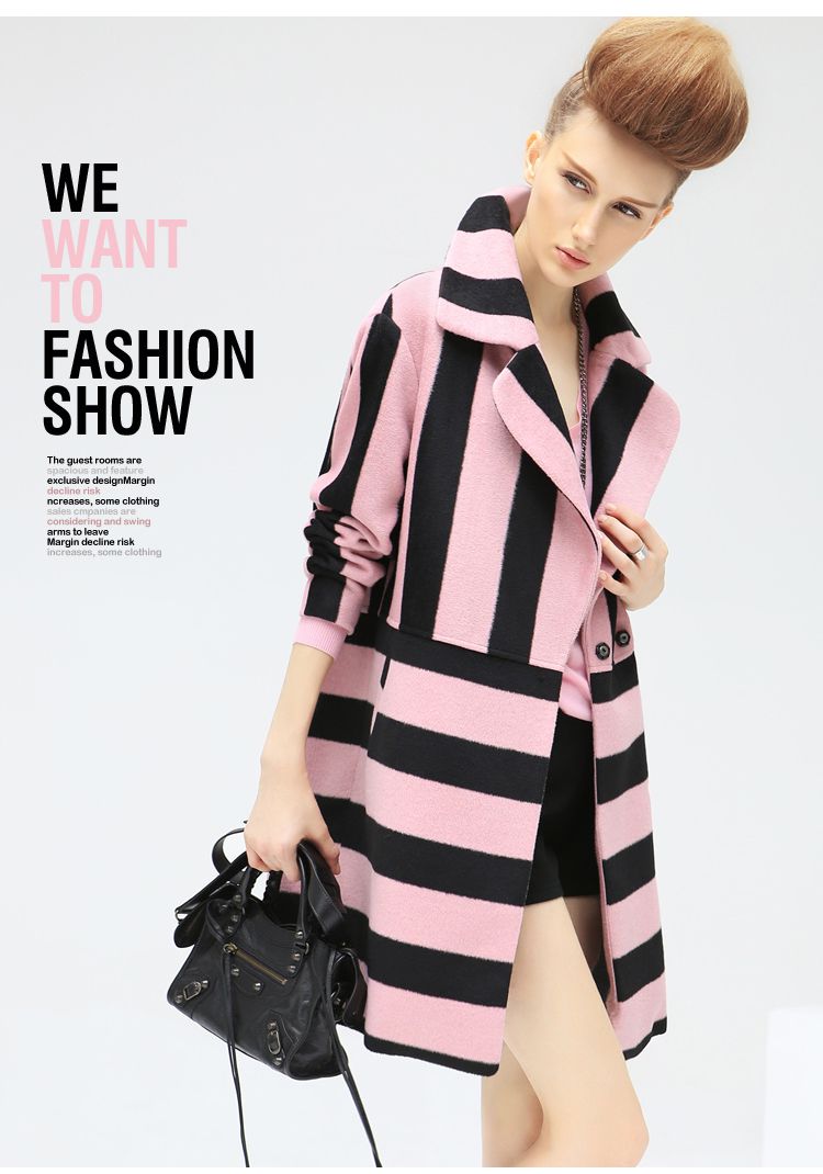 cocobella女装专场 条纹中长款毛呢外套 品牌名称: cocobella 商品