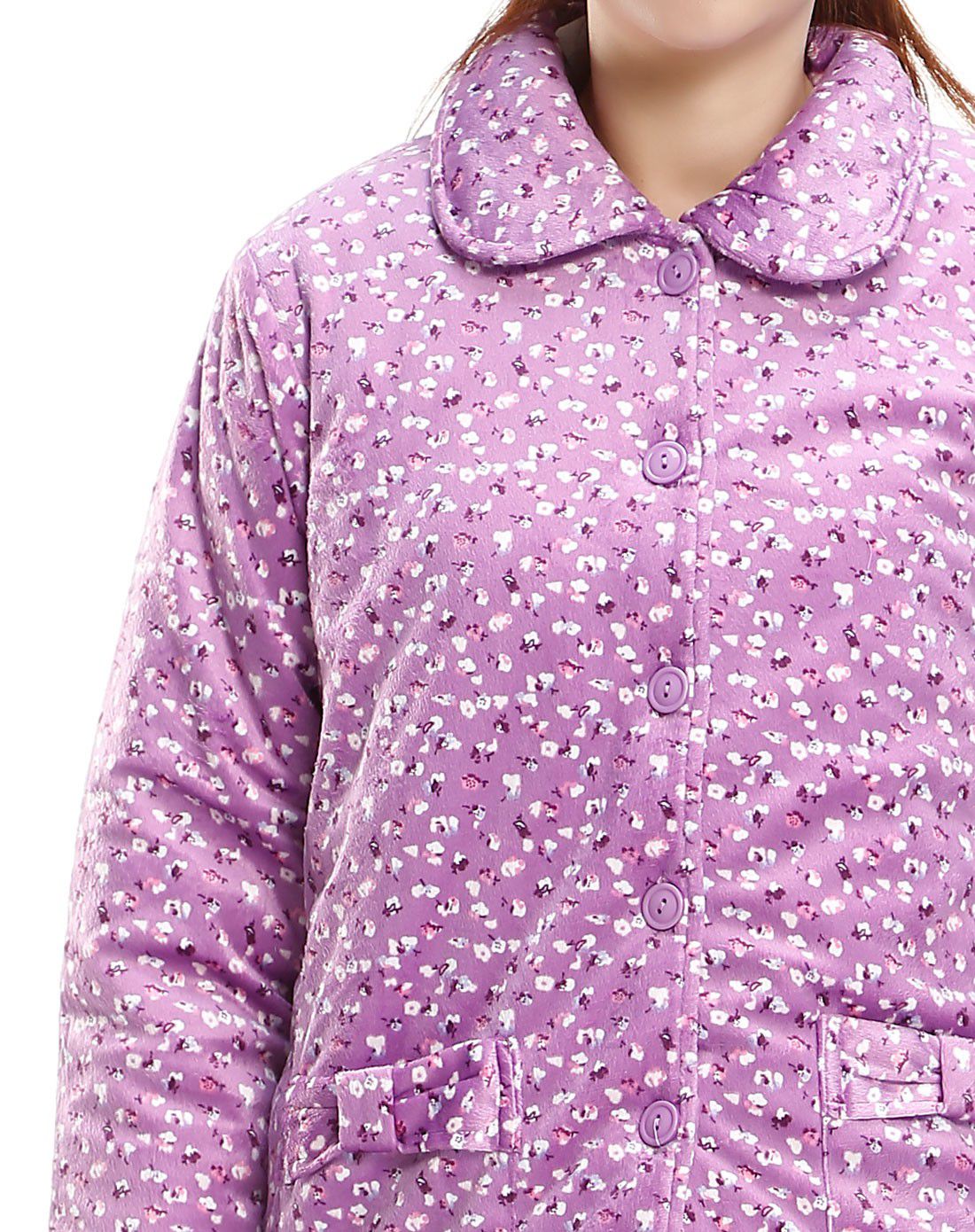 达尔丽女款紫色超细绒印花夹棉长袖家居服