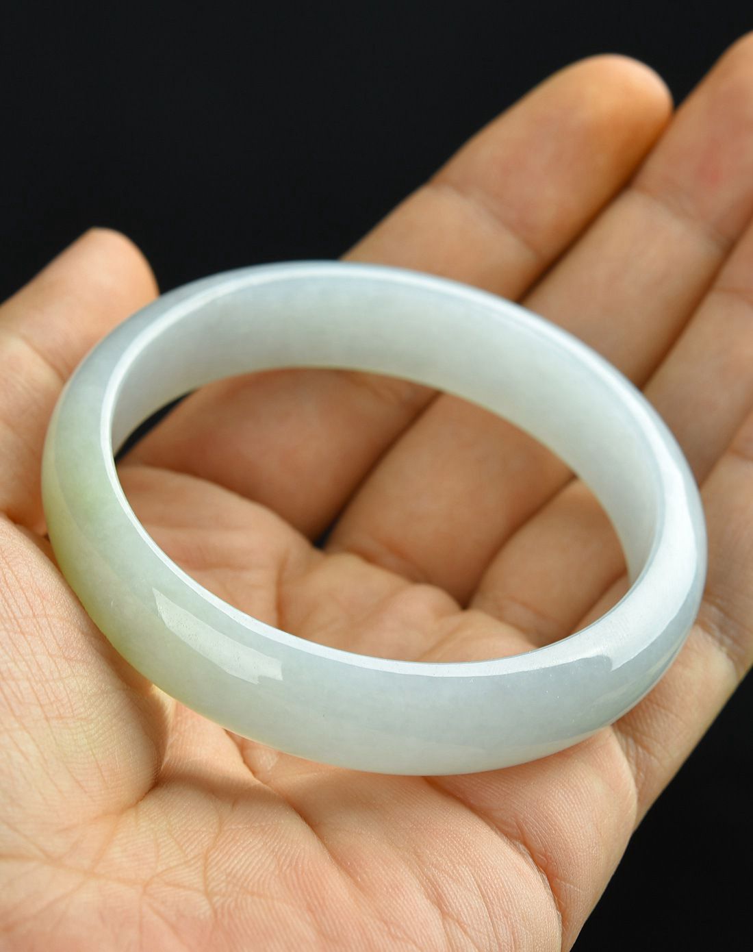 一品翠 天然a货翡翠糯种水润淡紫平安手镯