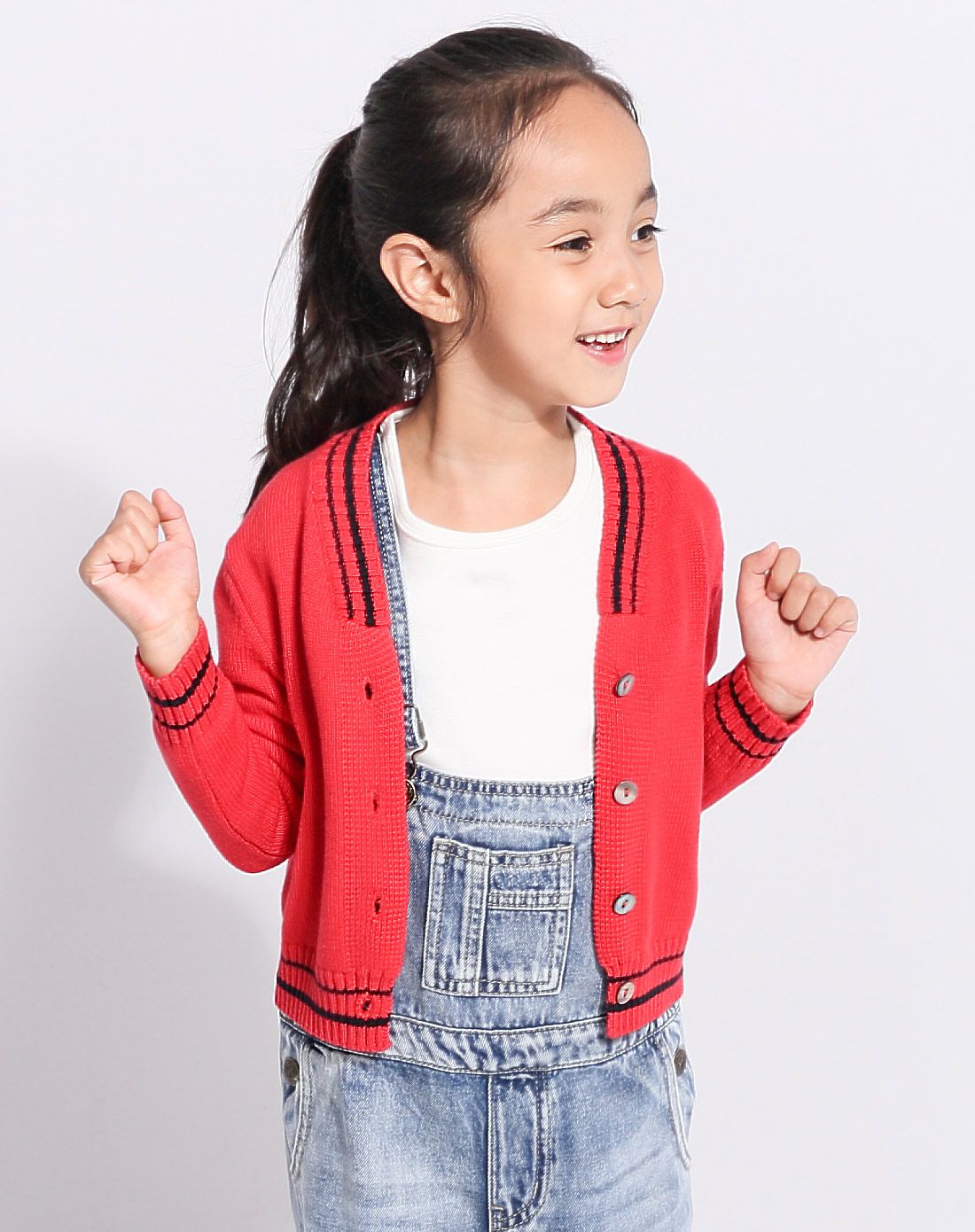 大红女童毛衣针织衫开衫