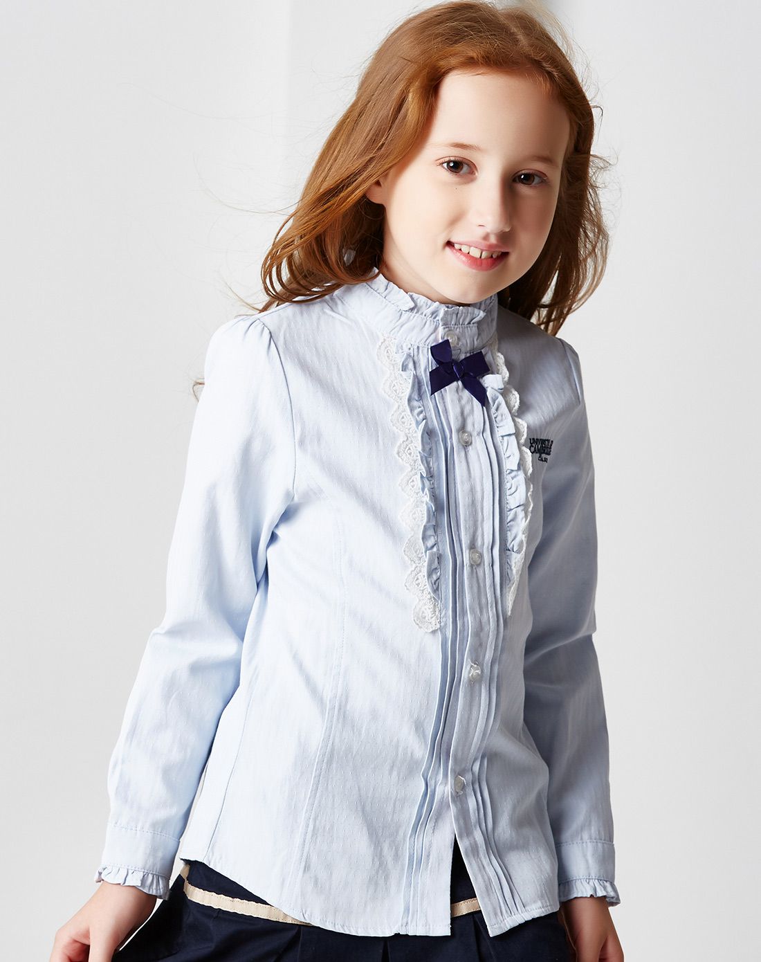 女童天蓝净色长袖衬衫
