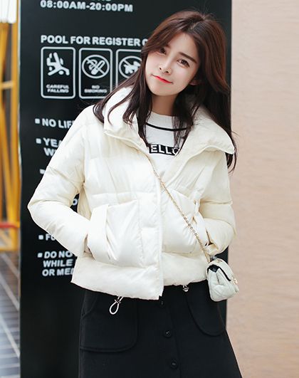 179 999 凡兔米白小香风落肩短款棉衣女装外套                 唯品