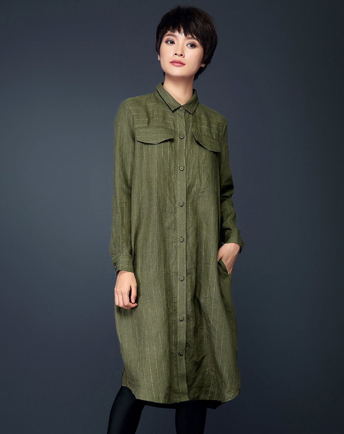 长袖衬衫中长款宽松大码直筒条纹衬衣