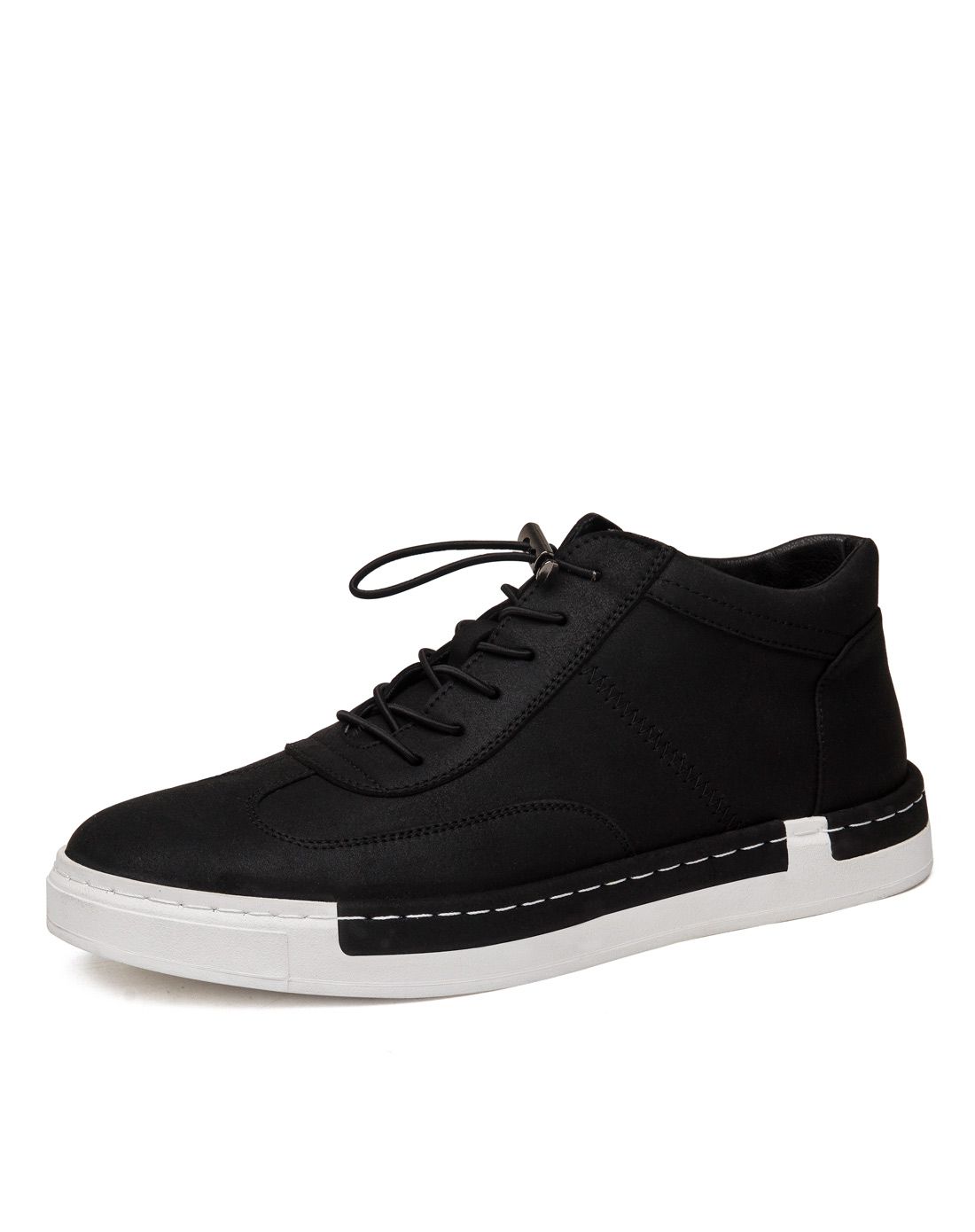 男士休闲黑色松紧带时尚中帮鞋