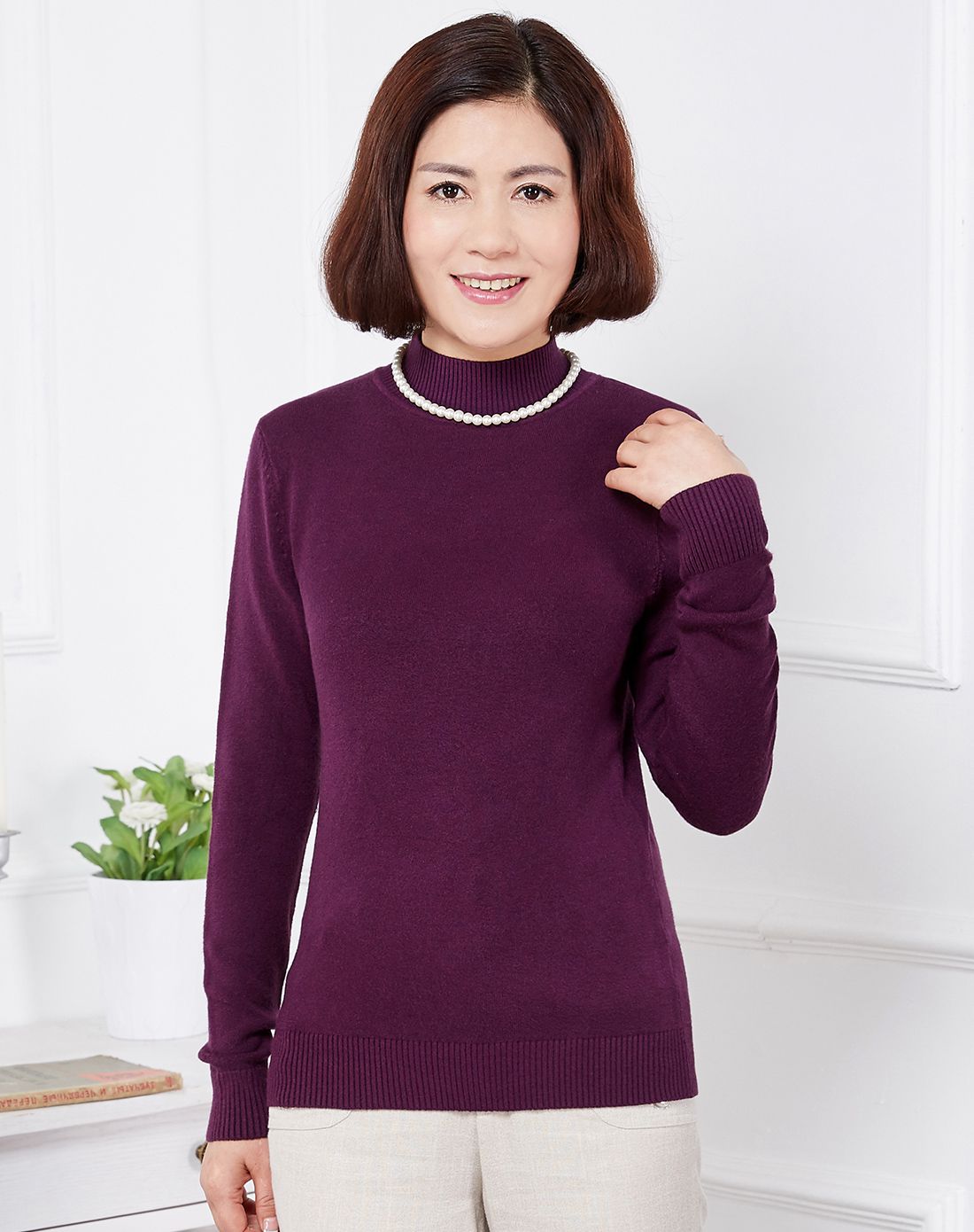 明收花套口工艺品质羊毛衫