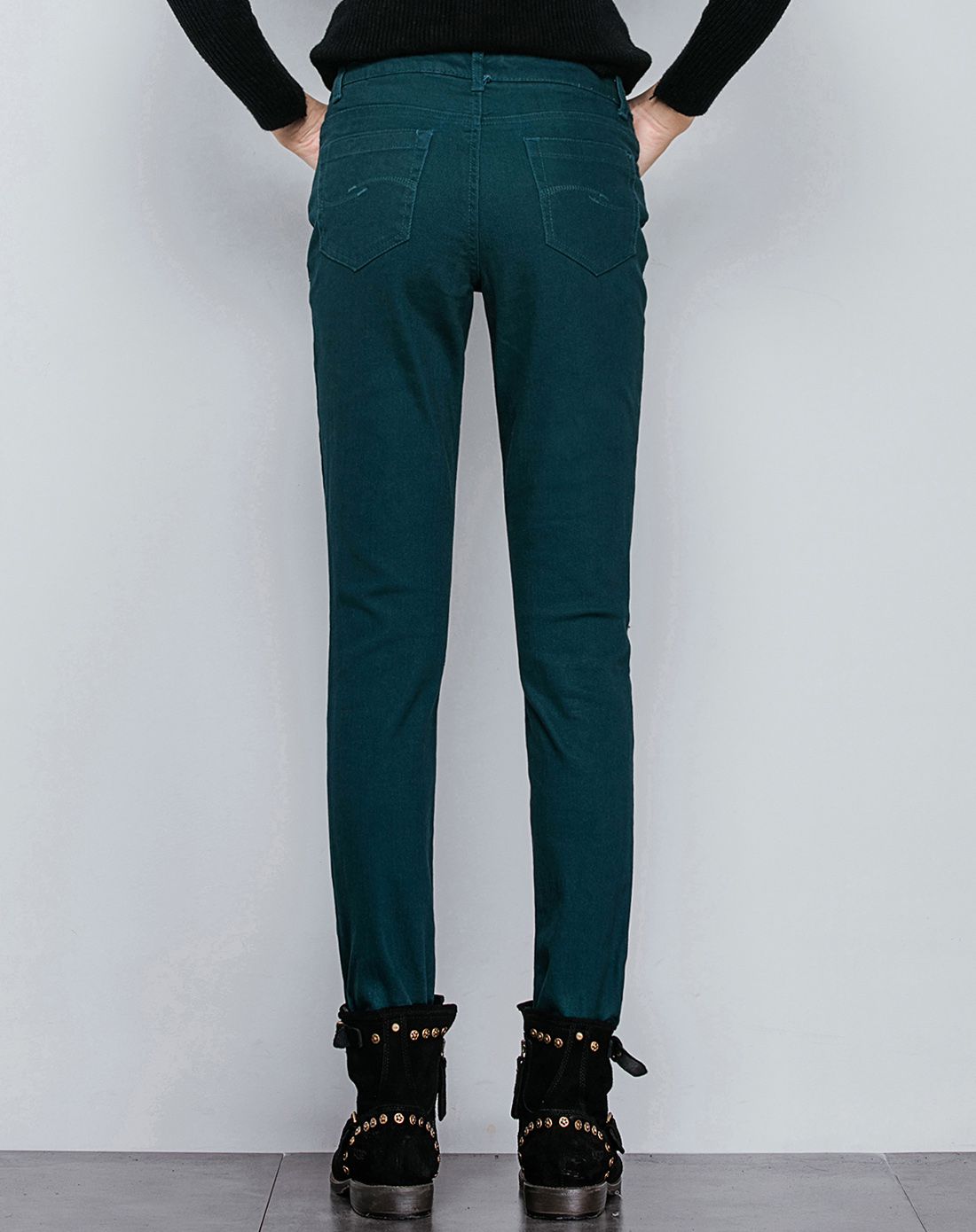 墨绿色时尚百搭修身舒适裤子