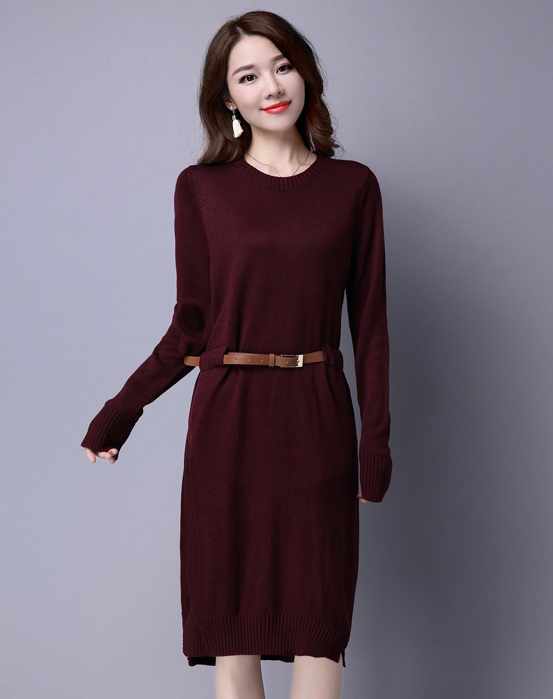 乔伊思女装移动端专场深绿色圆领带腰带连衣裙w64307358_唯品会