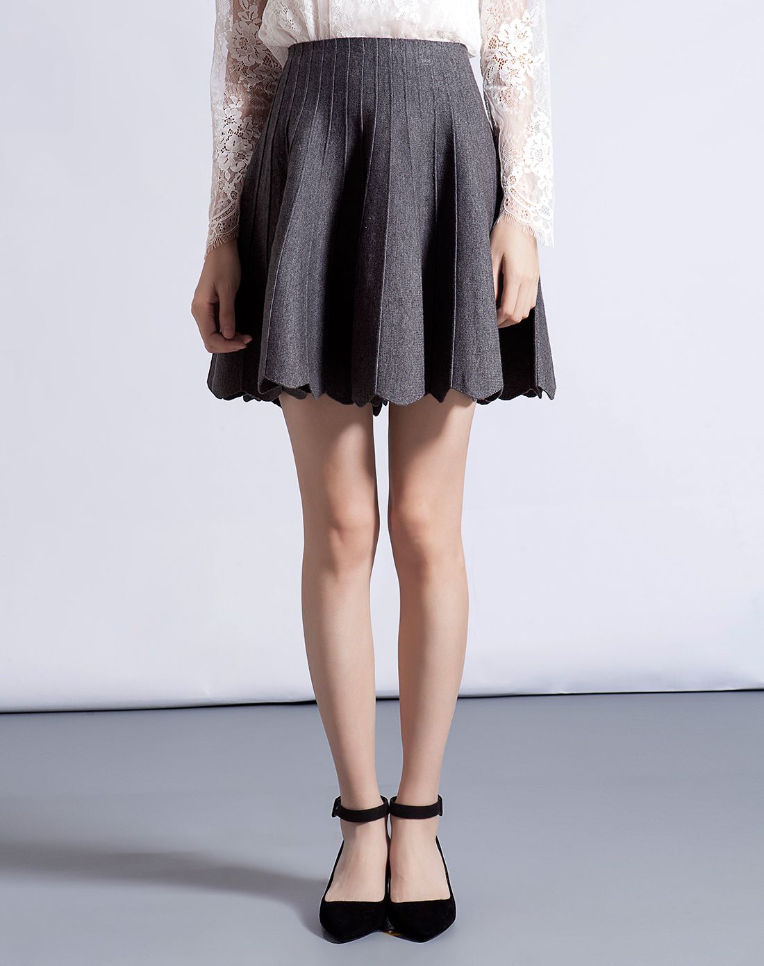 女士牛津红百搭毛织a摆半截裙