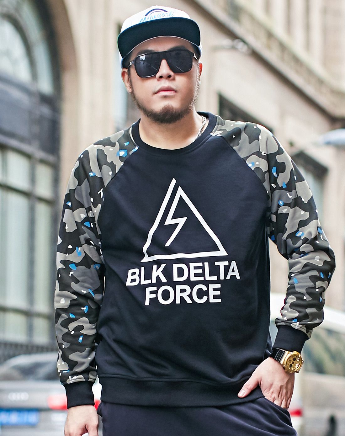 n-max大码男装潮牌加大宽松酷炫迷彩图案长袖t恤6nt035b_唯品会