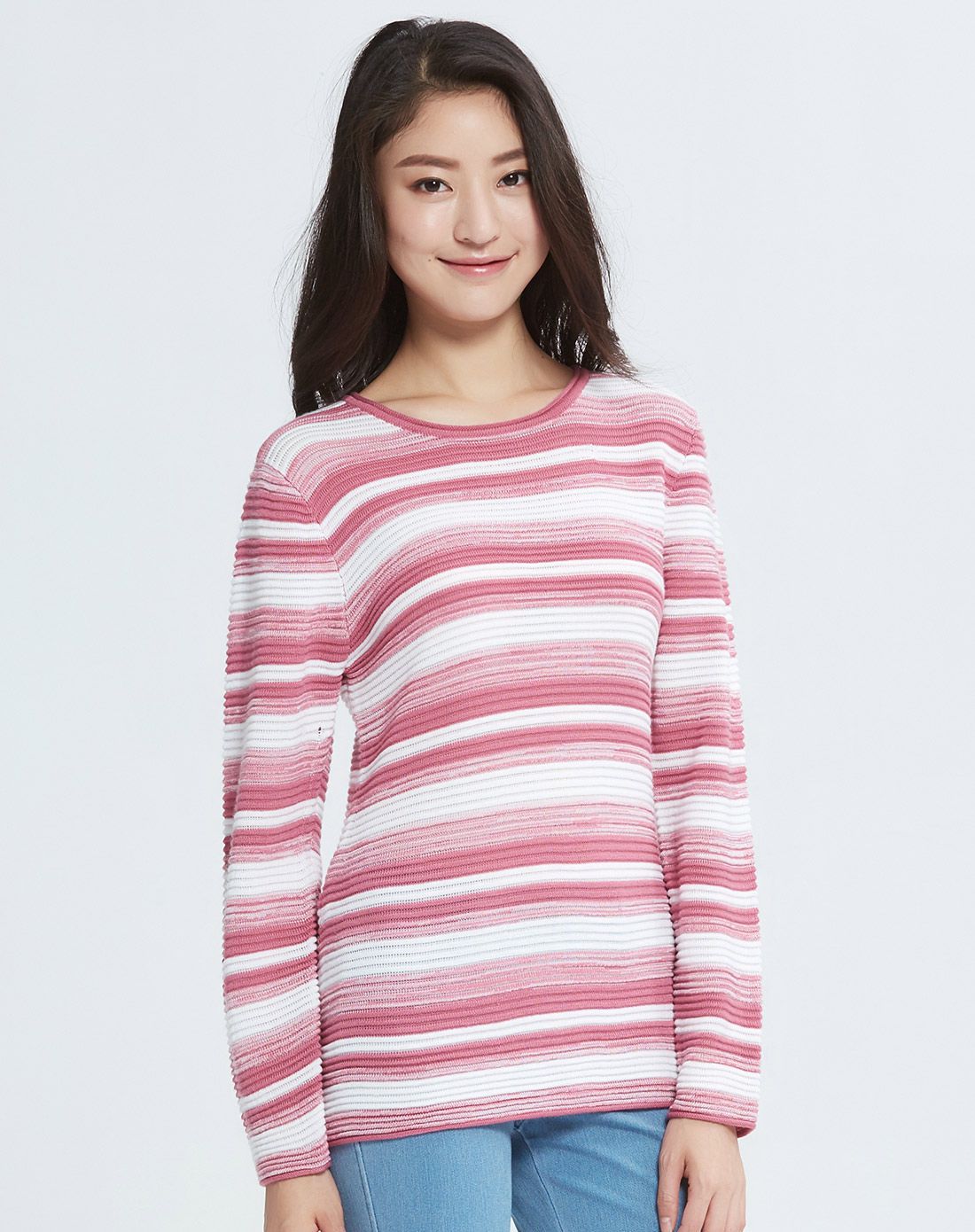 女条纹圆领衫