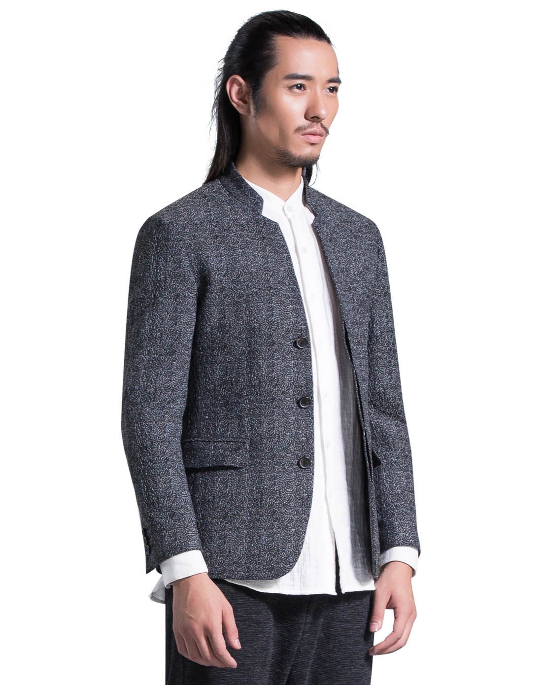 炭灰色中国风中式立领时尚休闲西服