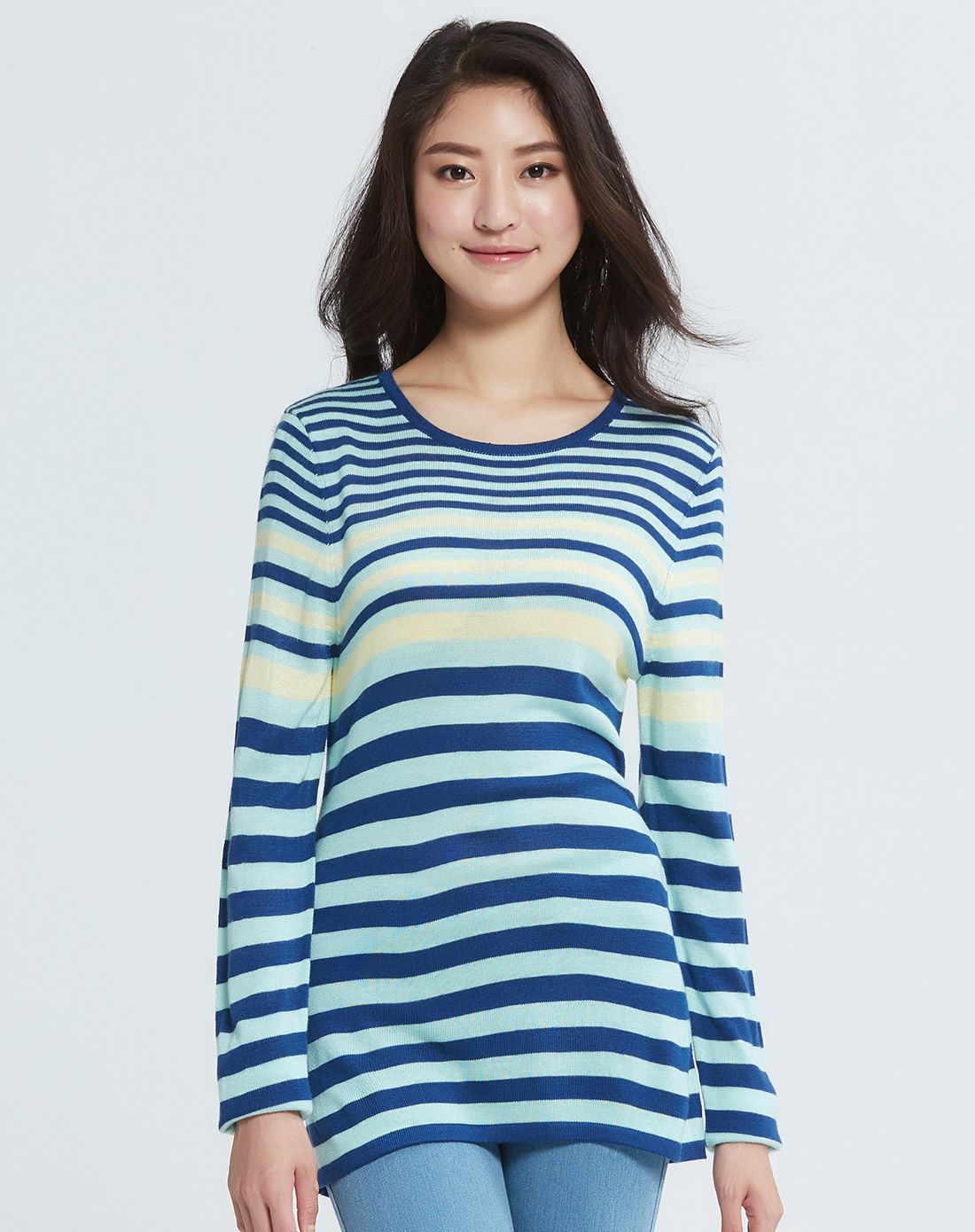 女条纹圆领衫