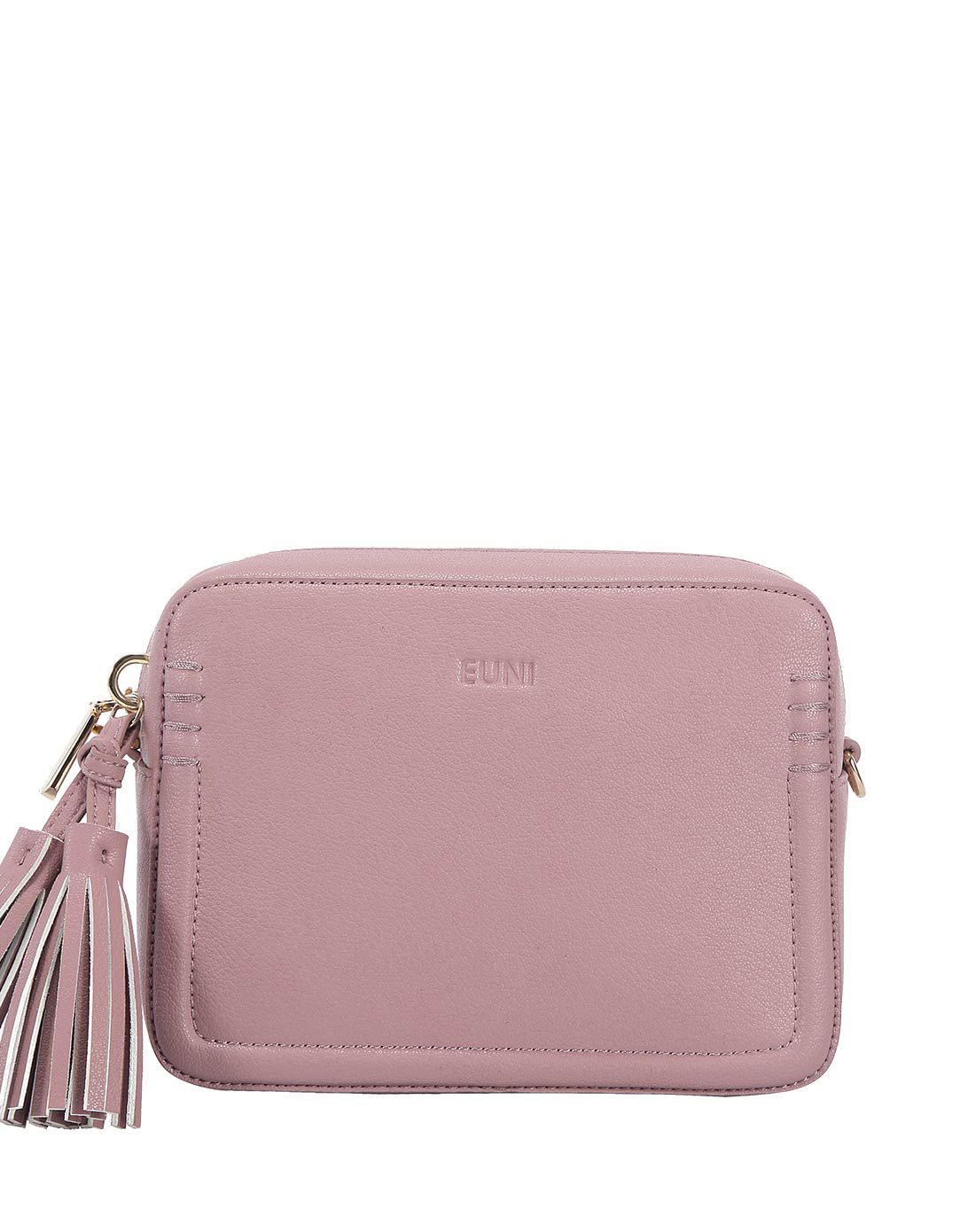 女款香芋色牛皮流苏单肩斜挎包